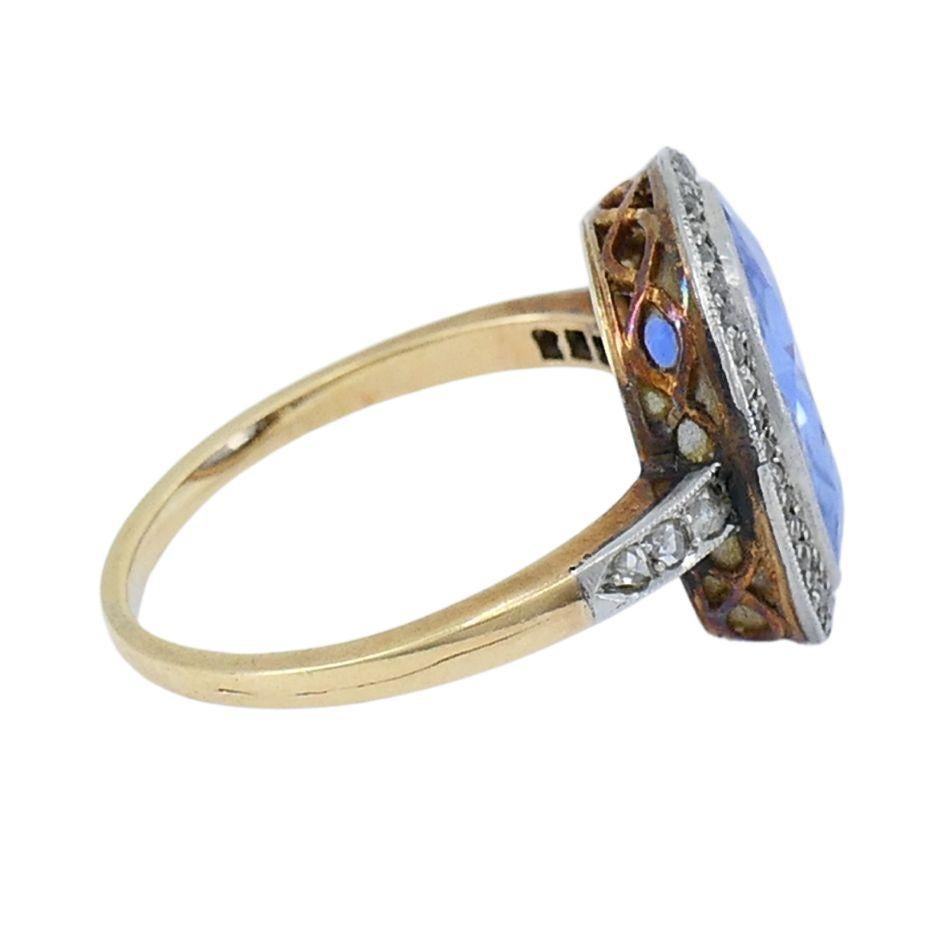 Anello edoardiano in oro platino con zaffiro e diamante in vendita 2