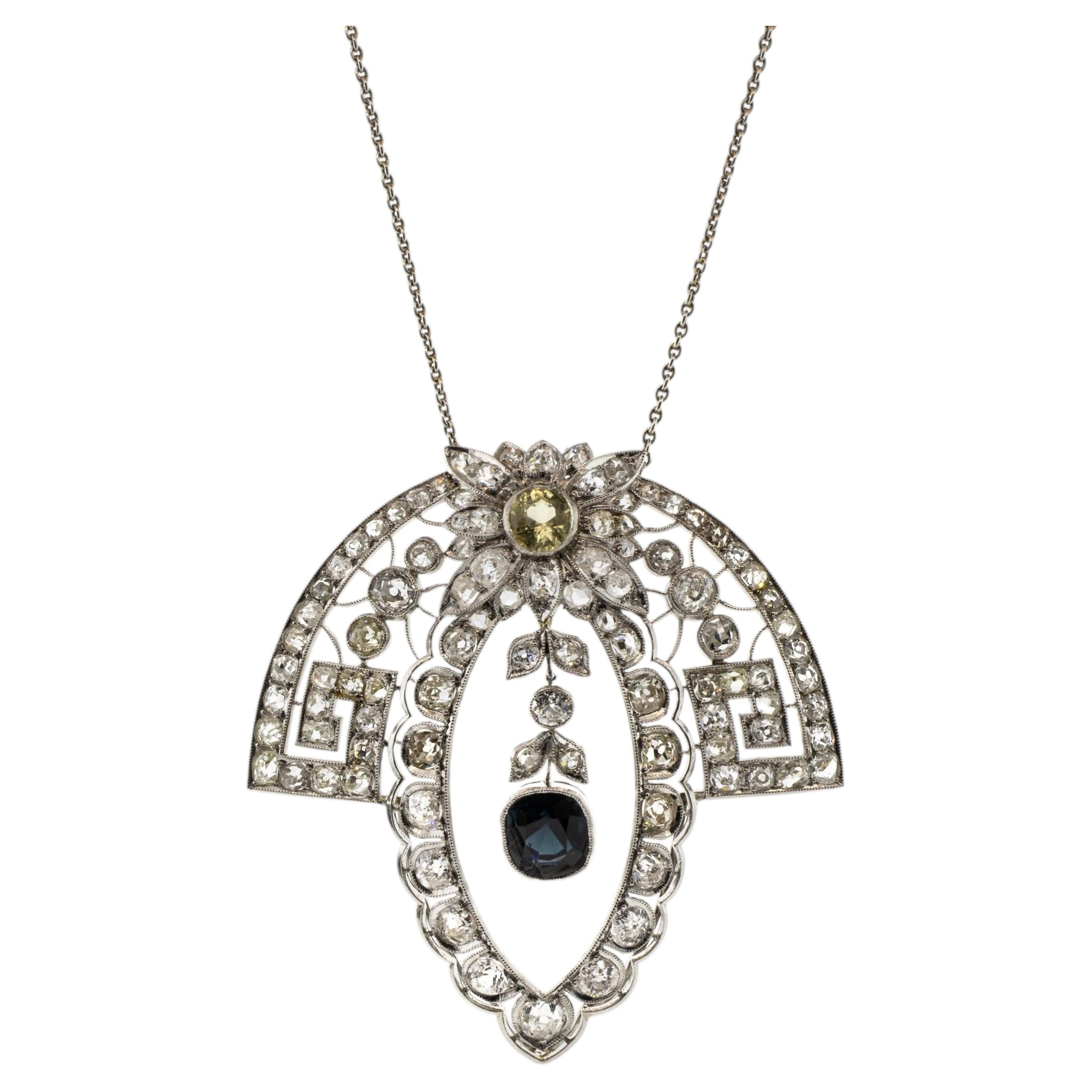 Collier édouardien en saphir et diamant en platine