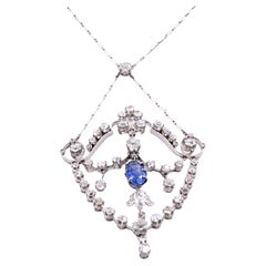 Collier pendentif édouardien en saphir et diamant en platine