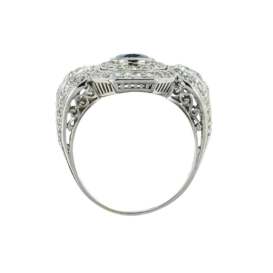 Edwardian Sapphire Diamond Platinum Ring In Good Condition For Sale In Los Angeles, CA