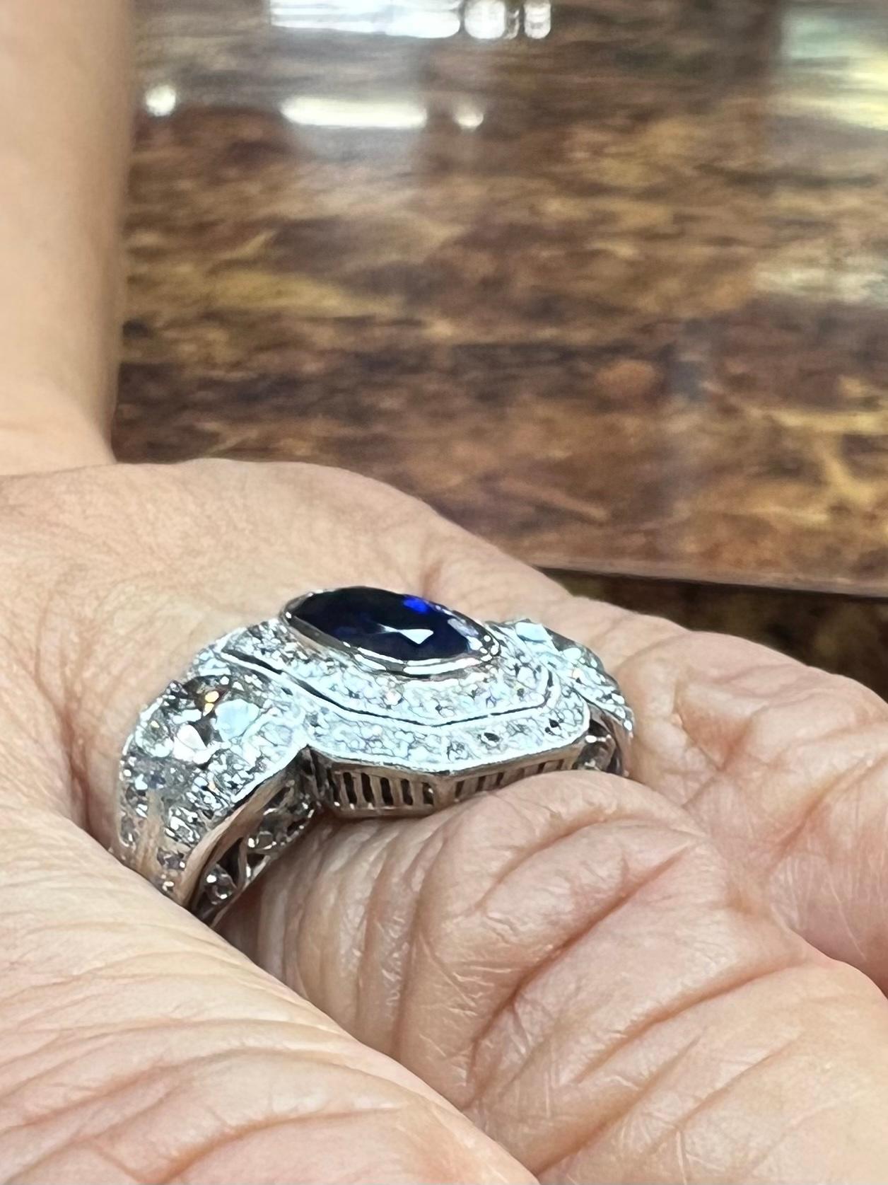 Edwardian Sapphire Diamond Platinum Ring For Sale 2