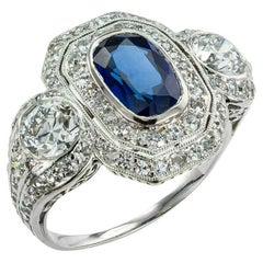 Antique Edwardian Sapphire Diamond Platinum Ring
