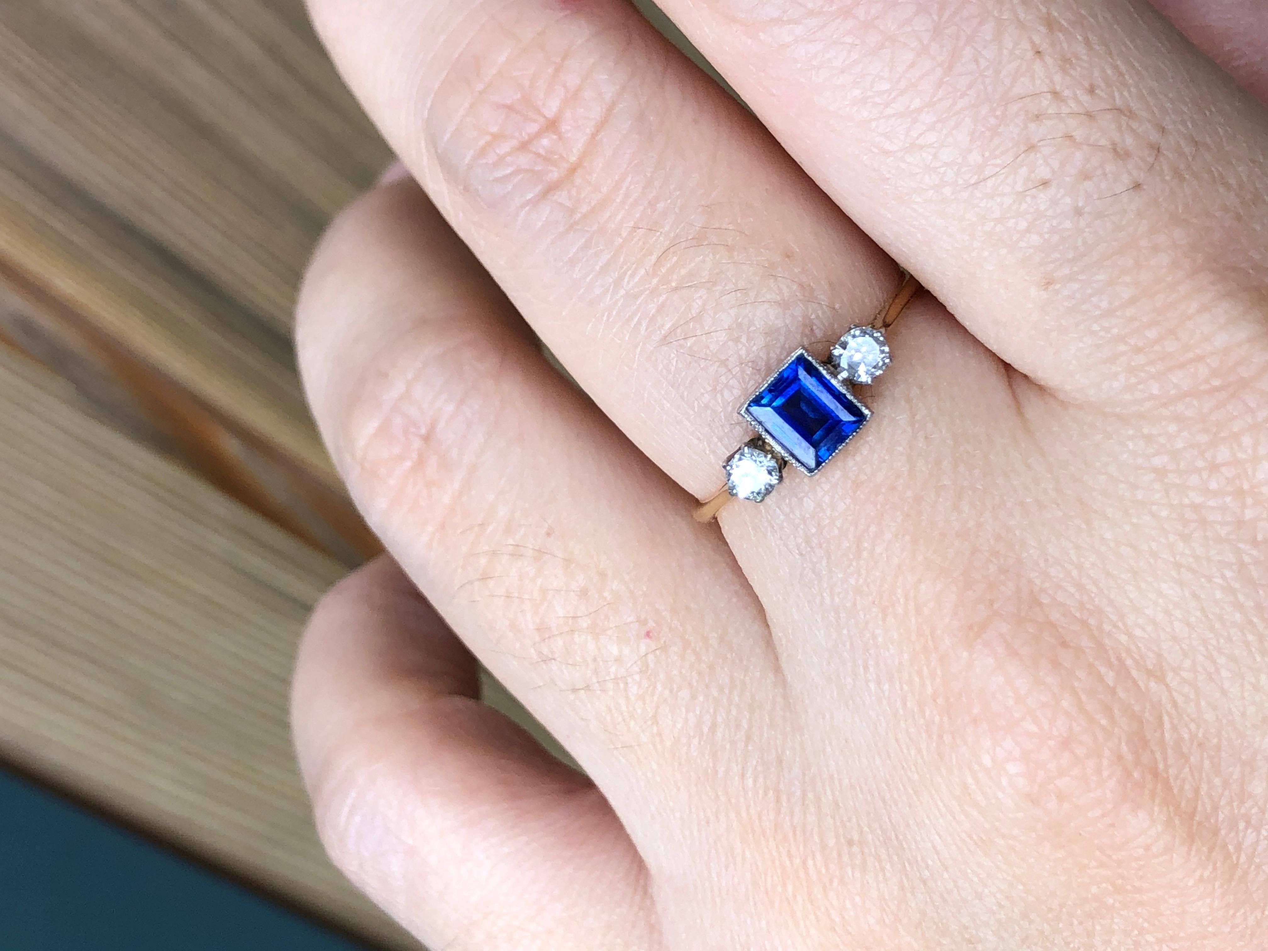 Edwardian Sapphire and Diamond Three-Stone Ring 1