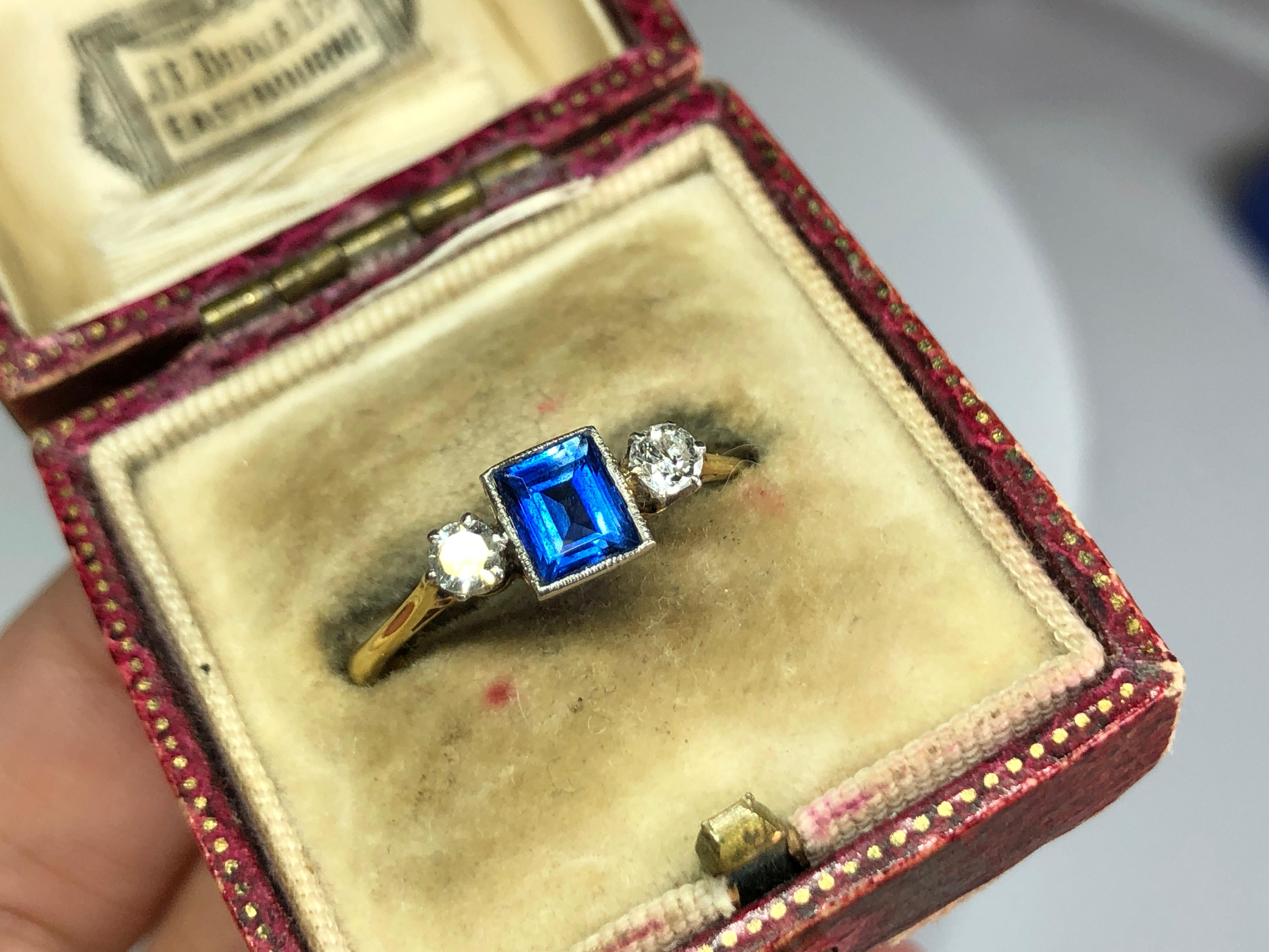 Edwardian Sapphire and Diamond Three-Stone Ring 2