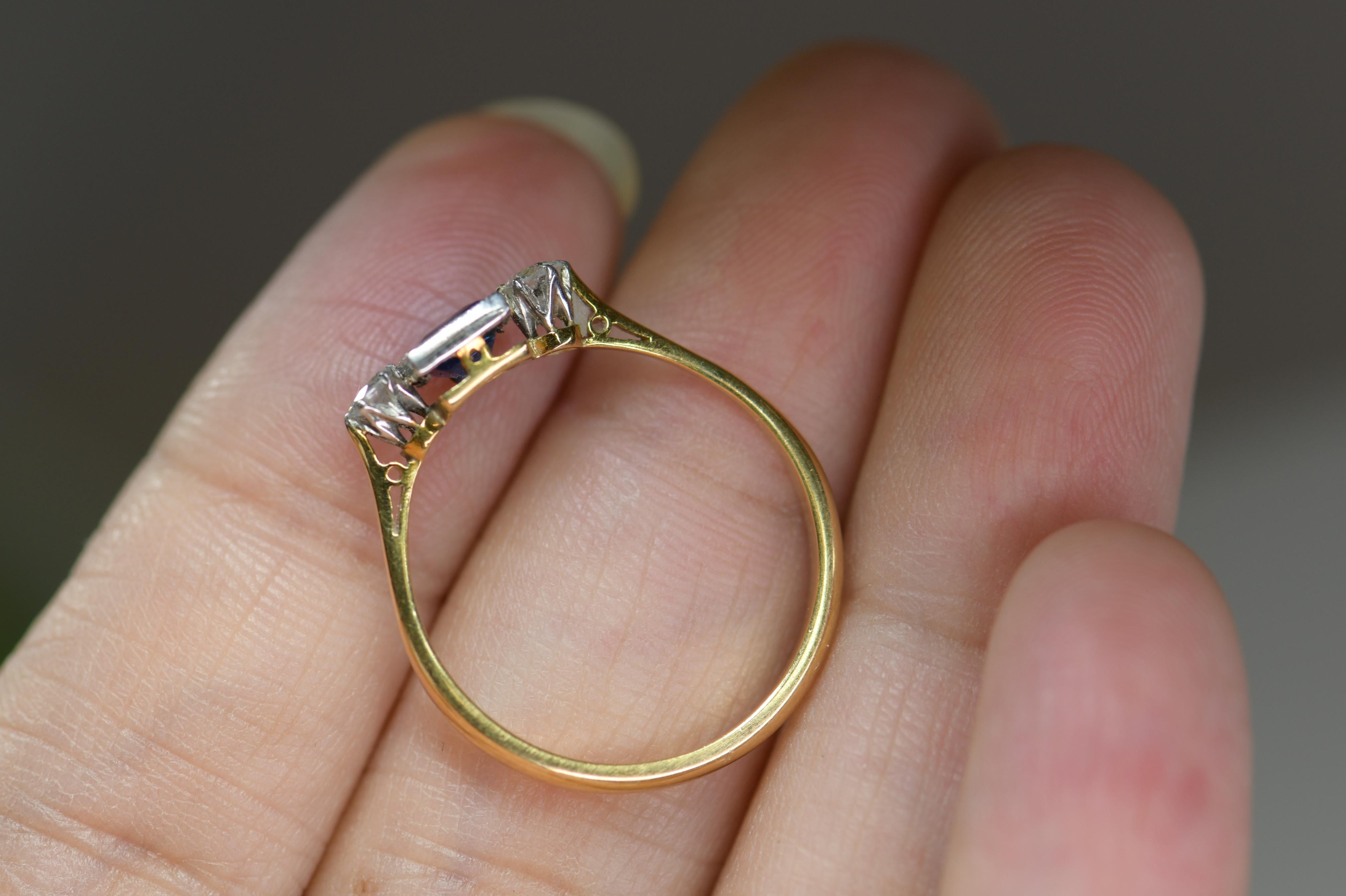 Edwardian Sapphire and Diamond Three-Stone Ring 4