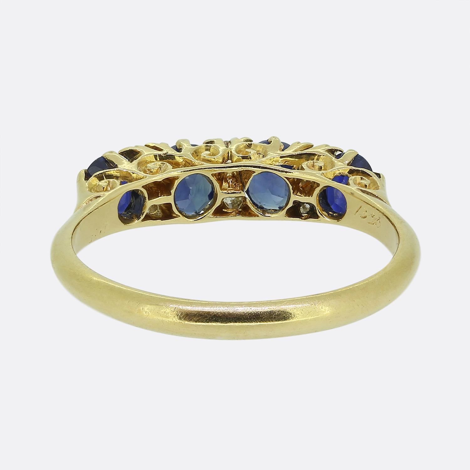Edwardian Sapphire Four-Stone and Diamond Ring In Good Condition For Sale In London, GB