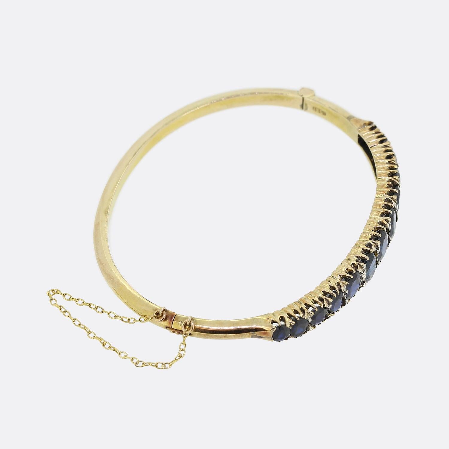 Cushion Cut Edwardian Sapphire Hinge Bangle For Sale