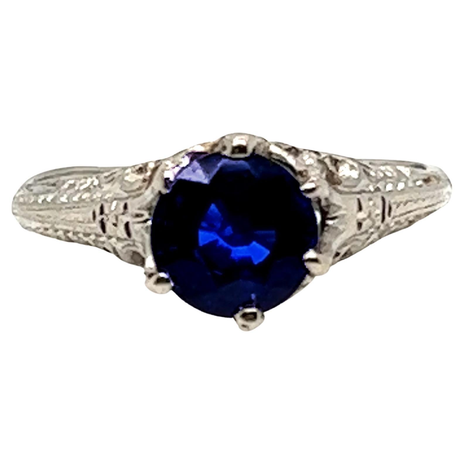 Edwardian Sapphire Ring 1 Carat Solitaire Platinum Antique Original, 1900s