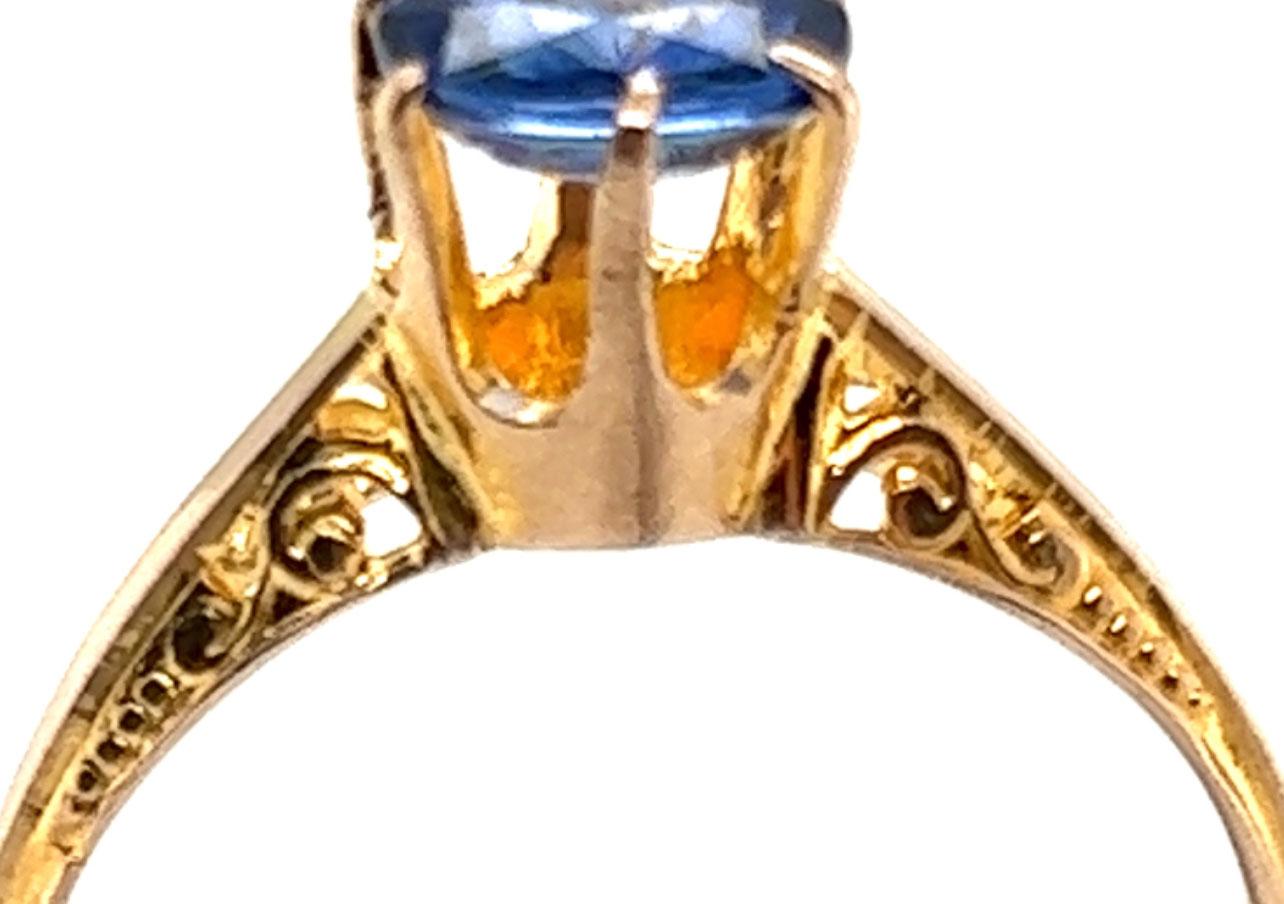 Round Cut Edwardian Sapphire Ring 1.25ct Round Solitaire Original 1900s Antique Yellow Go For Sale