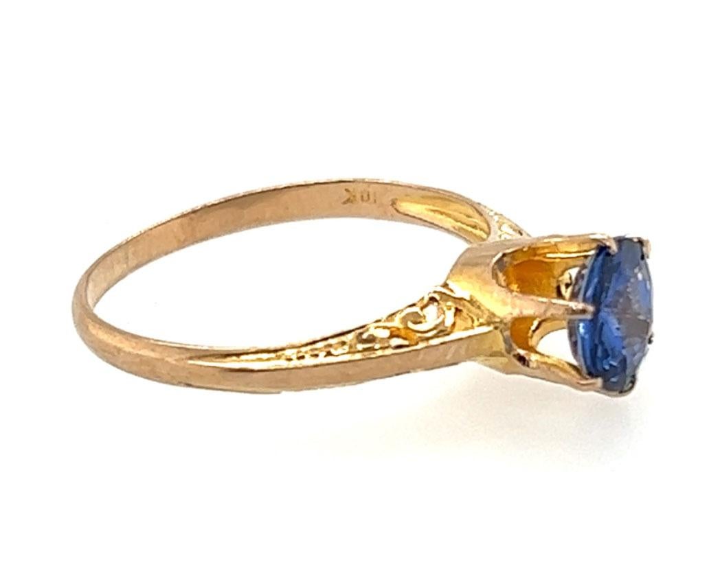 Edwardian Sapphire Ring 1.25ct Round Solitaire Original 1900s Antique Yellow Go In Excellent Condition For Sale In Dearborn, MI