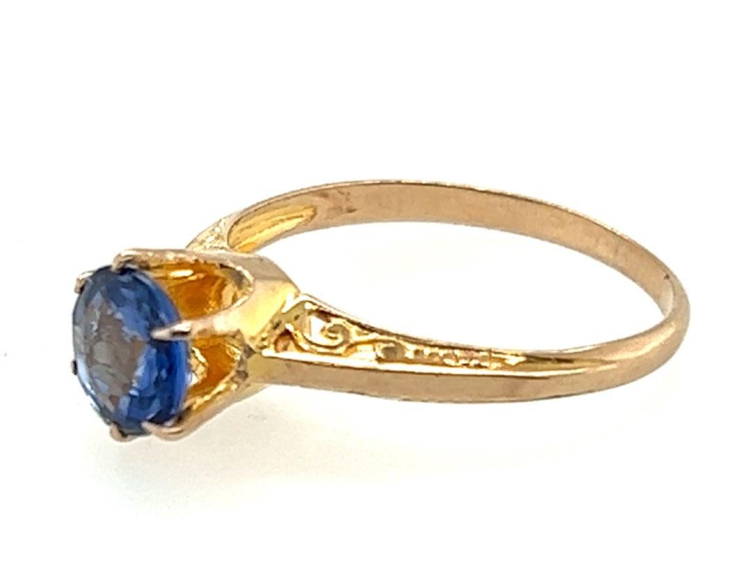 Women's Edwardian Sapphire Ring 1.25ct Round Solitaire Original 1900s Antique Yellow Go For Sale