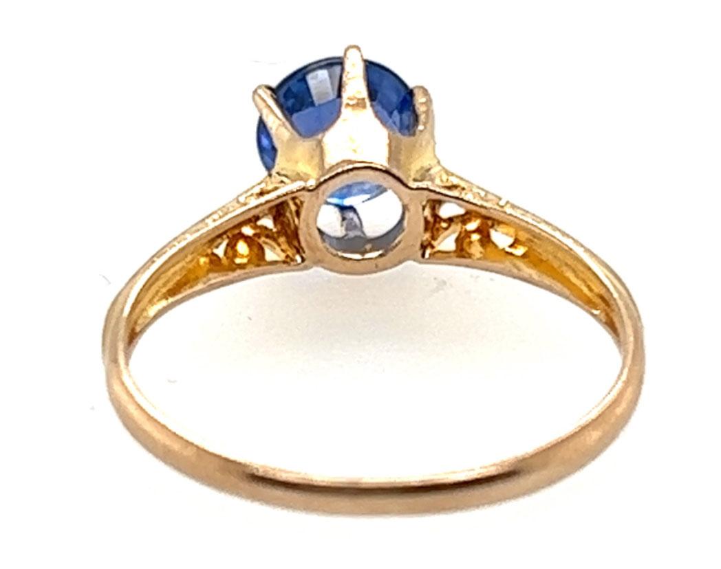 Edwardian Sapphire Ring 1.25ct Round Solitaire Original 1900s Antique Yellow Go For Sale 2