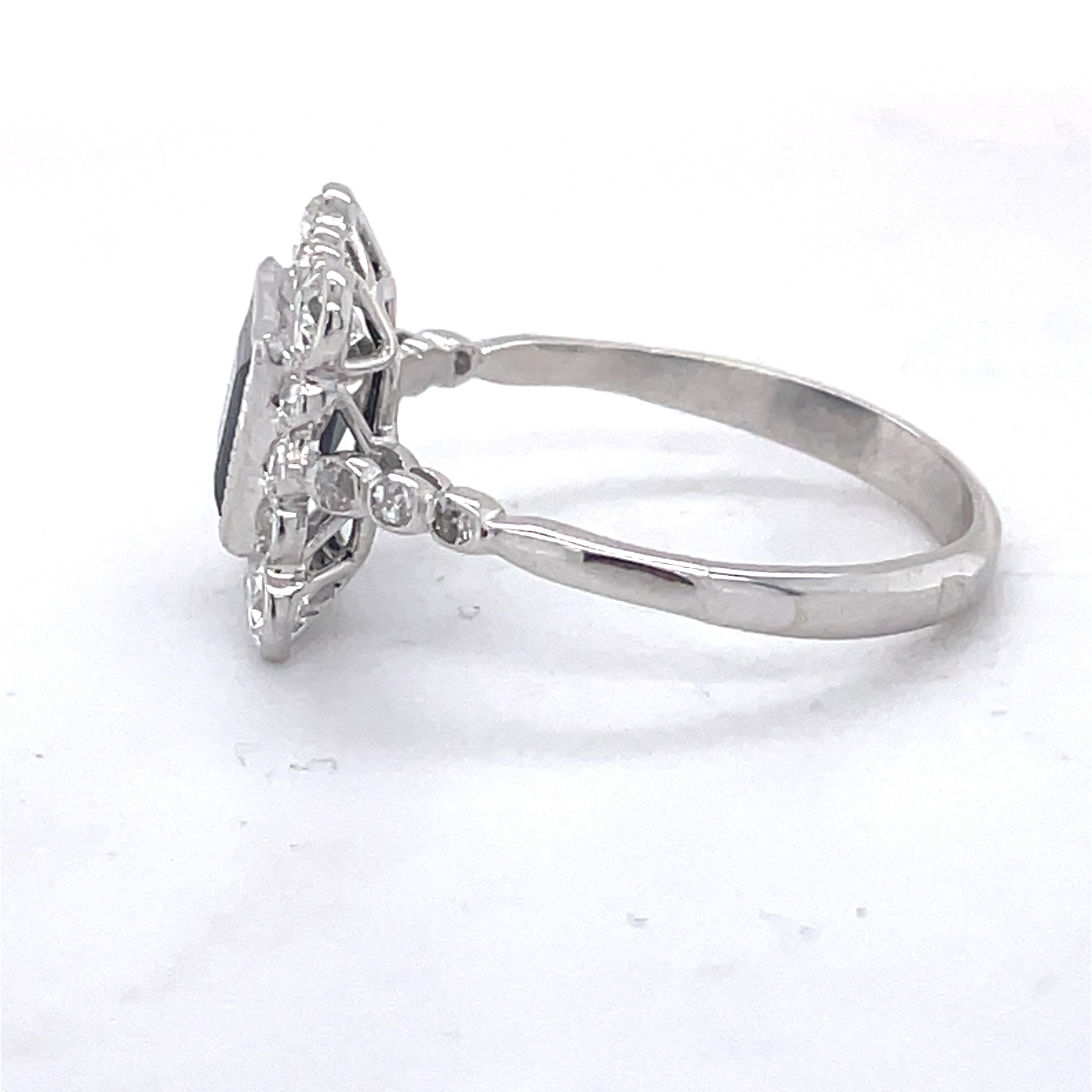 Women's Edwardian Sapphire Ring, 1.5ct Square Emerald Sapphire, 1ct Old cut diamond, 18K