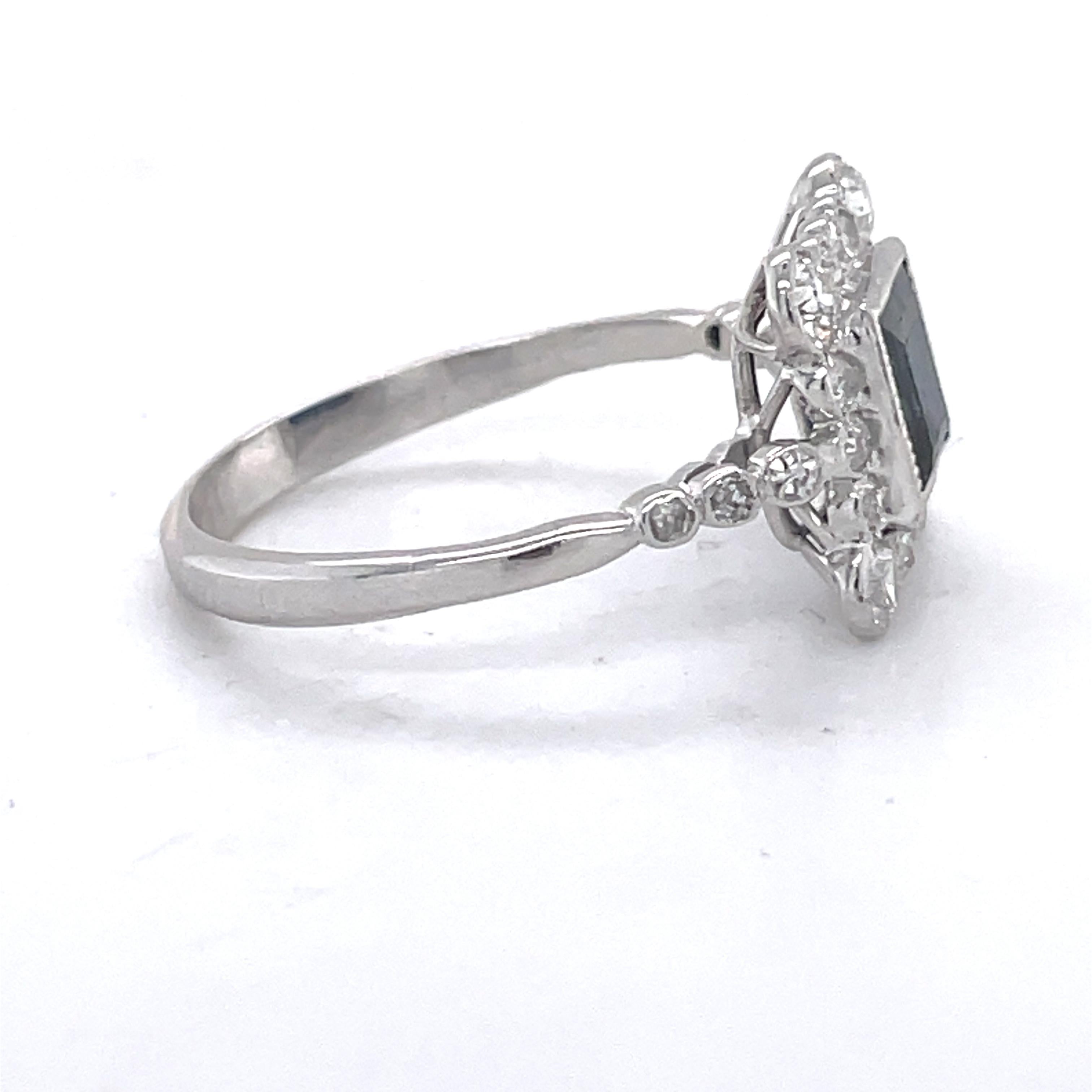 Edwardian Sapphire Ring, 1.5ct Square Emerald Sapphire, 1ct Old cut diamond, 18K 2