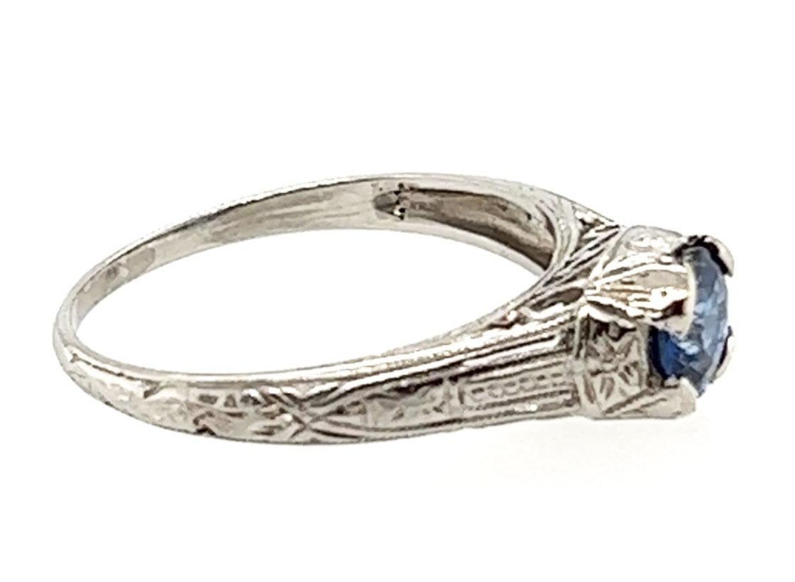 Round Cut Edwardian Sapphire Ring .70ct Round Natural Original 1910's Antique Flowers Plat