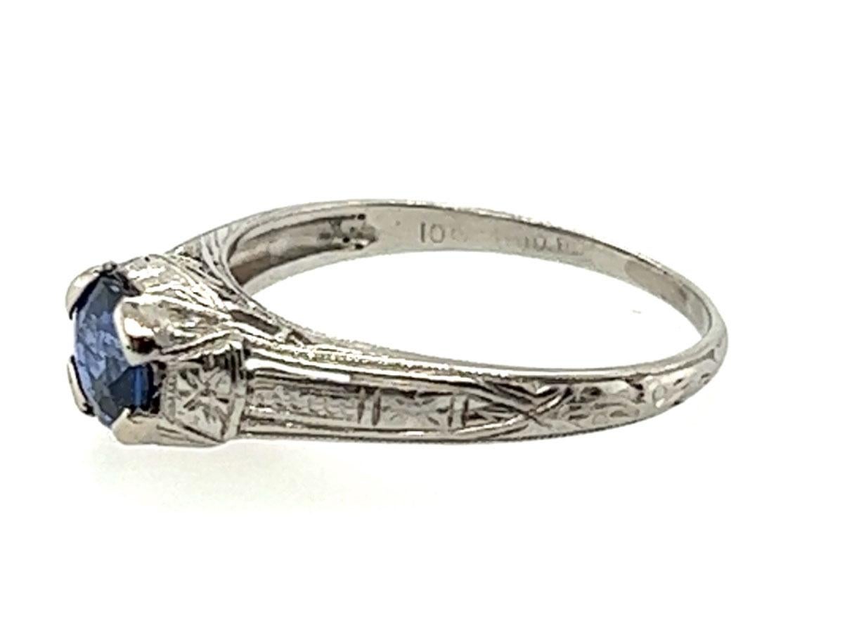 Edwardian Sapphire Ring .70ct Round Natural Original 1910's Antique Flowers Plat In Excellent Condition In Dearborn, MI