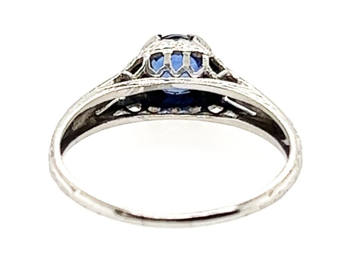 Edwardian Sapphire Ring .70ct Round Natural Original 1910's Antique Flowers Plat 1