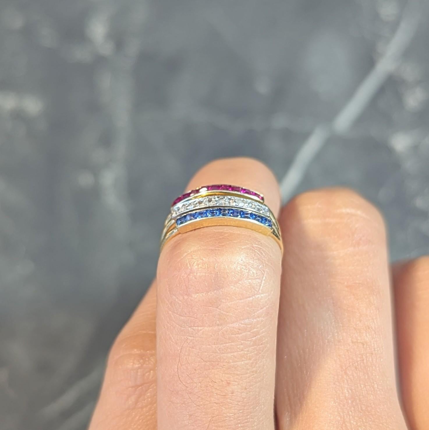 Edwardian Sapphire Ruby Diamond Platinum 18K Gold Antique Harem Flip Ring 8