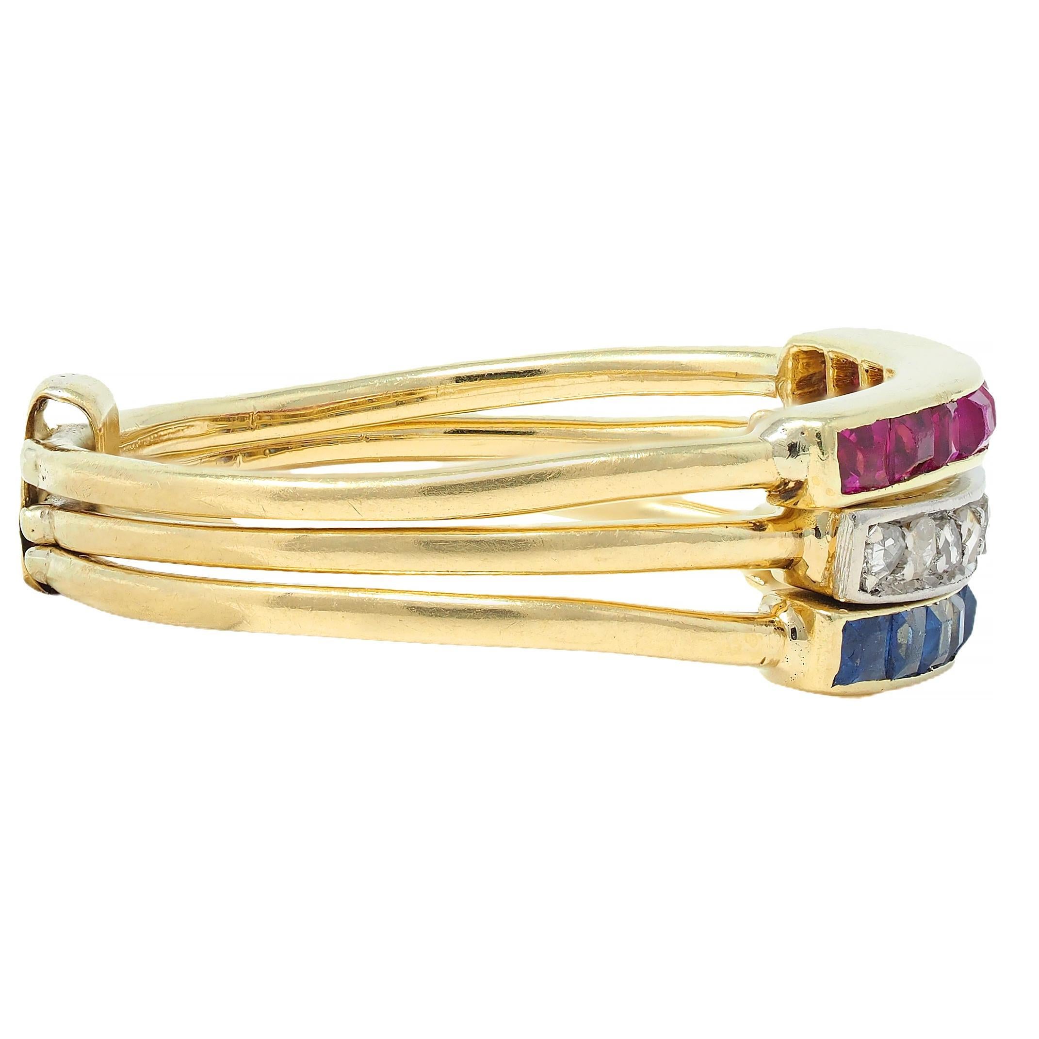 Edwardian Sapphire Ruby Diamond Platinum 18K Gold Antique Harem Flip Ring In Excellent Condition In Philadelphia, PA