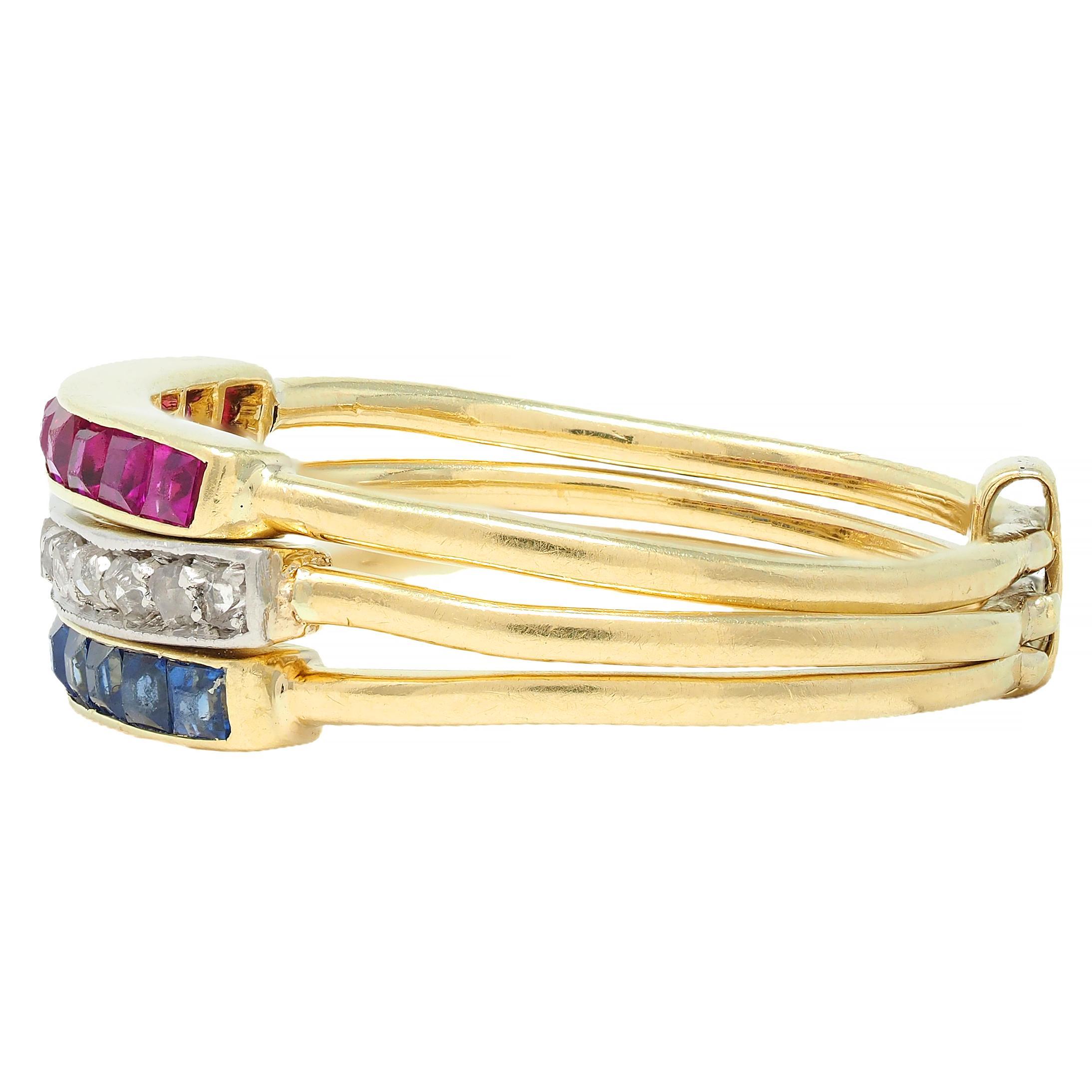 Edwardian Sapphire Ruby Diamond Platinum 18K Gold Antique Harem Flip Ring 1