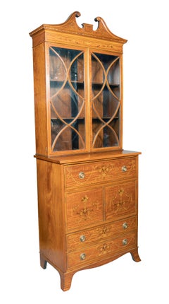 Edwardianischer Sekretär mit Satinholz und Intarsien