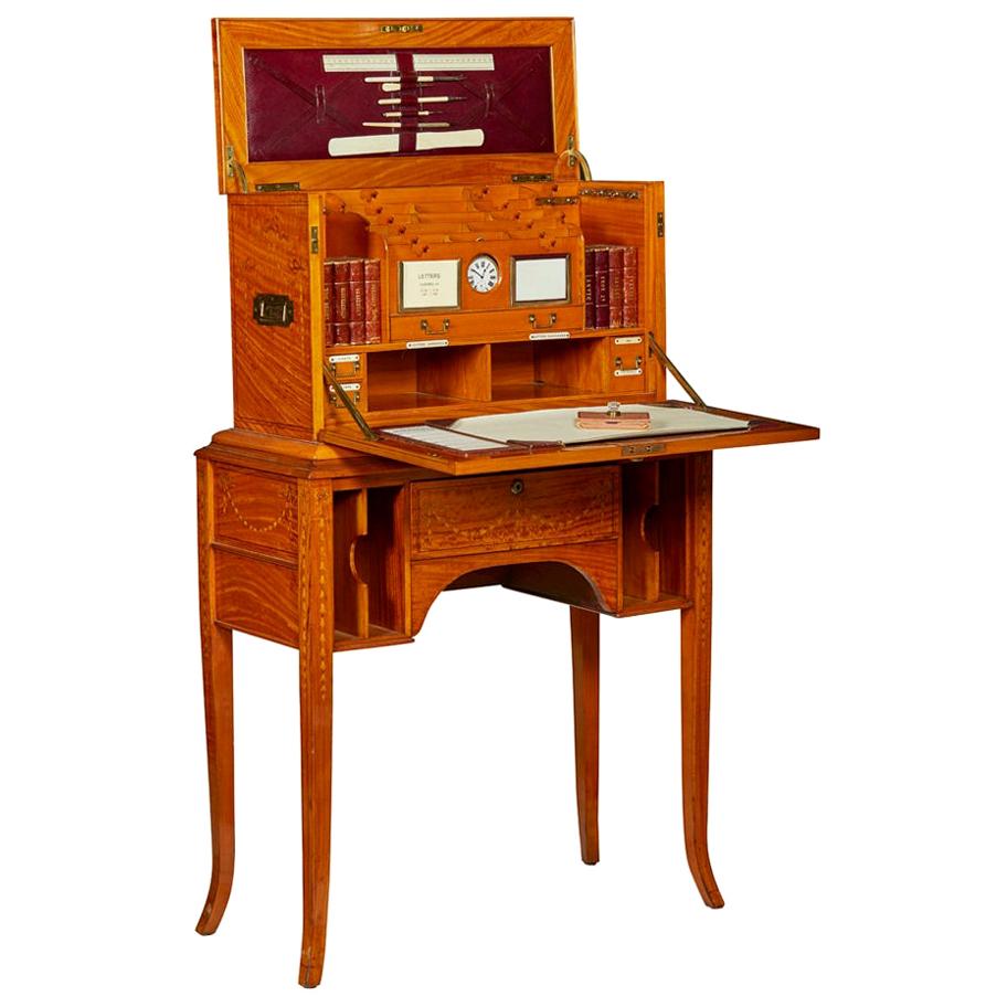 Edwardian Satinwood and Marquetry Traveling Desk Compendium and Stand For Sale