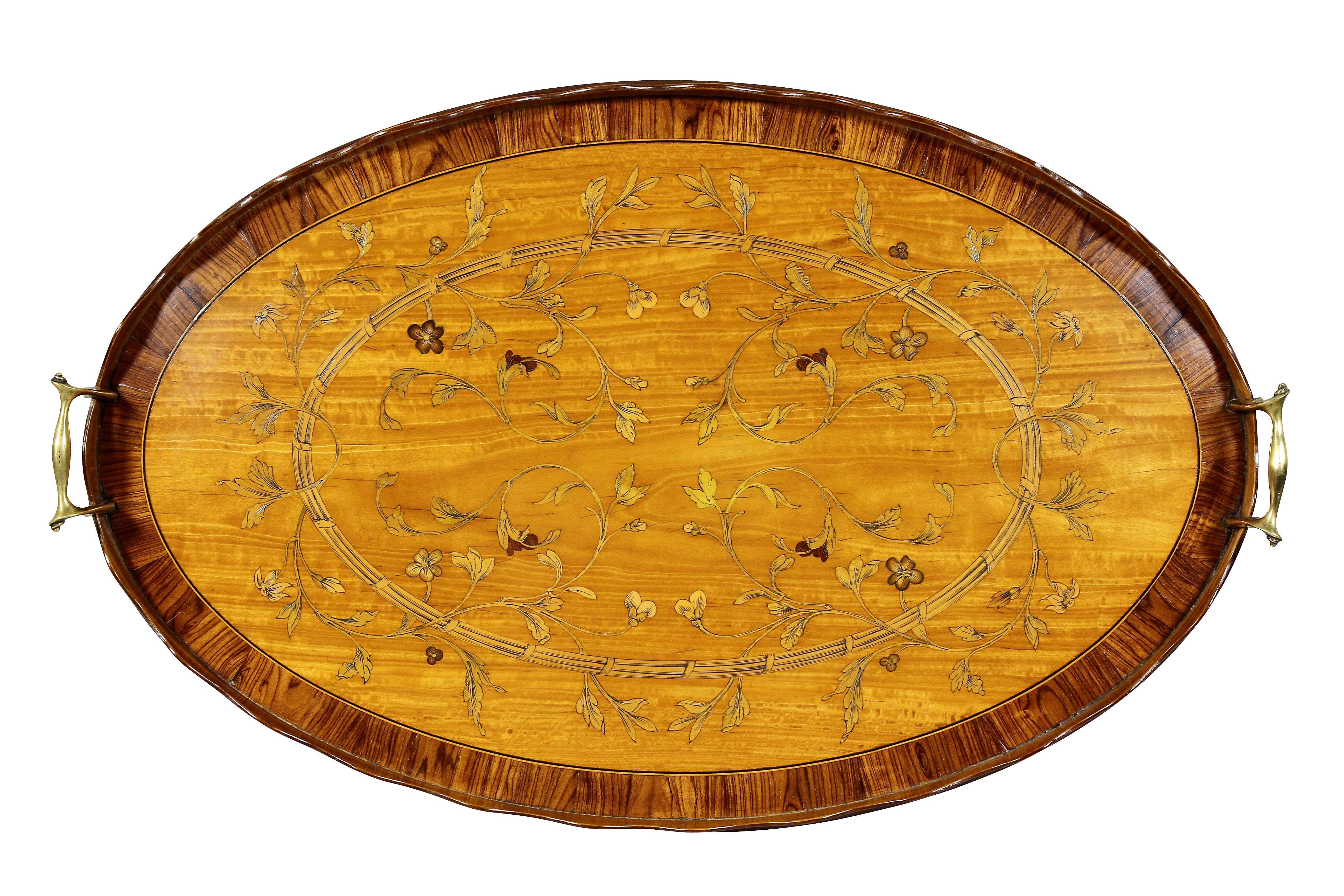 English Edwardian Satinwood and Marquetry Tray Table