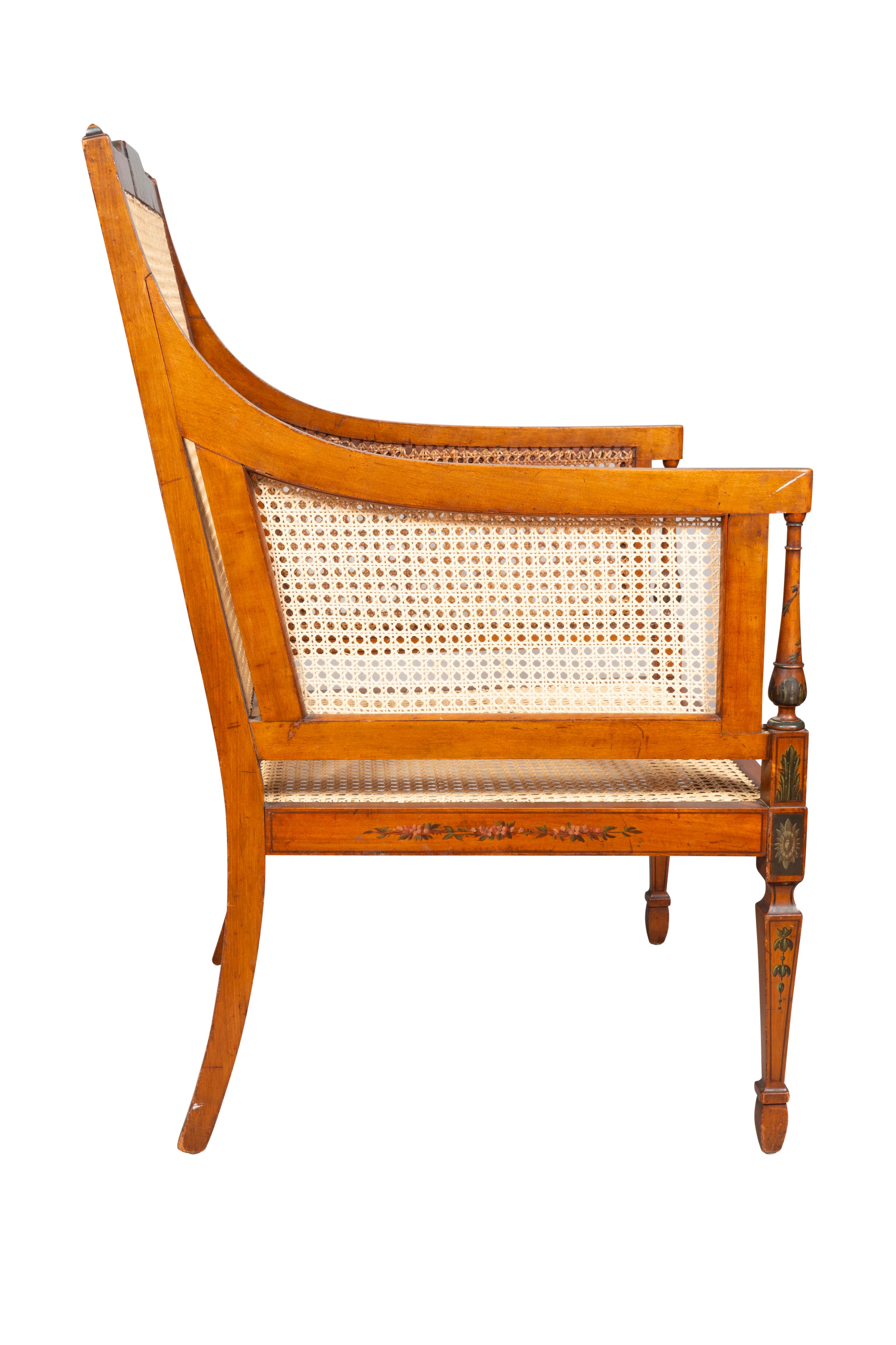 English Edwardian Satinwood And Painted Armchair For Sale