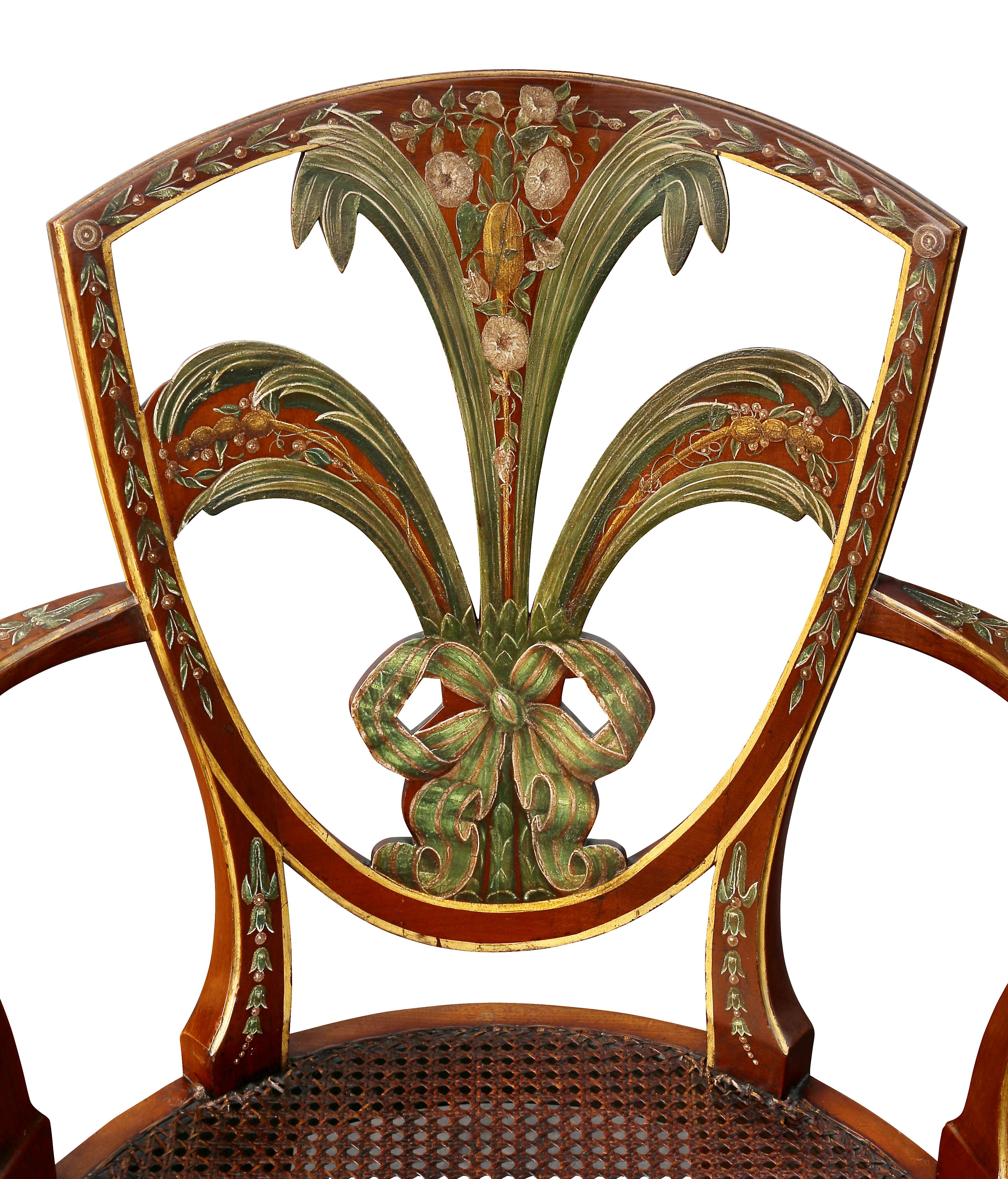 Edwardian Satinwood and Painted Armchair In Good Condition For Sale In Essex, MA