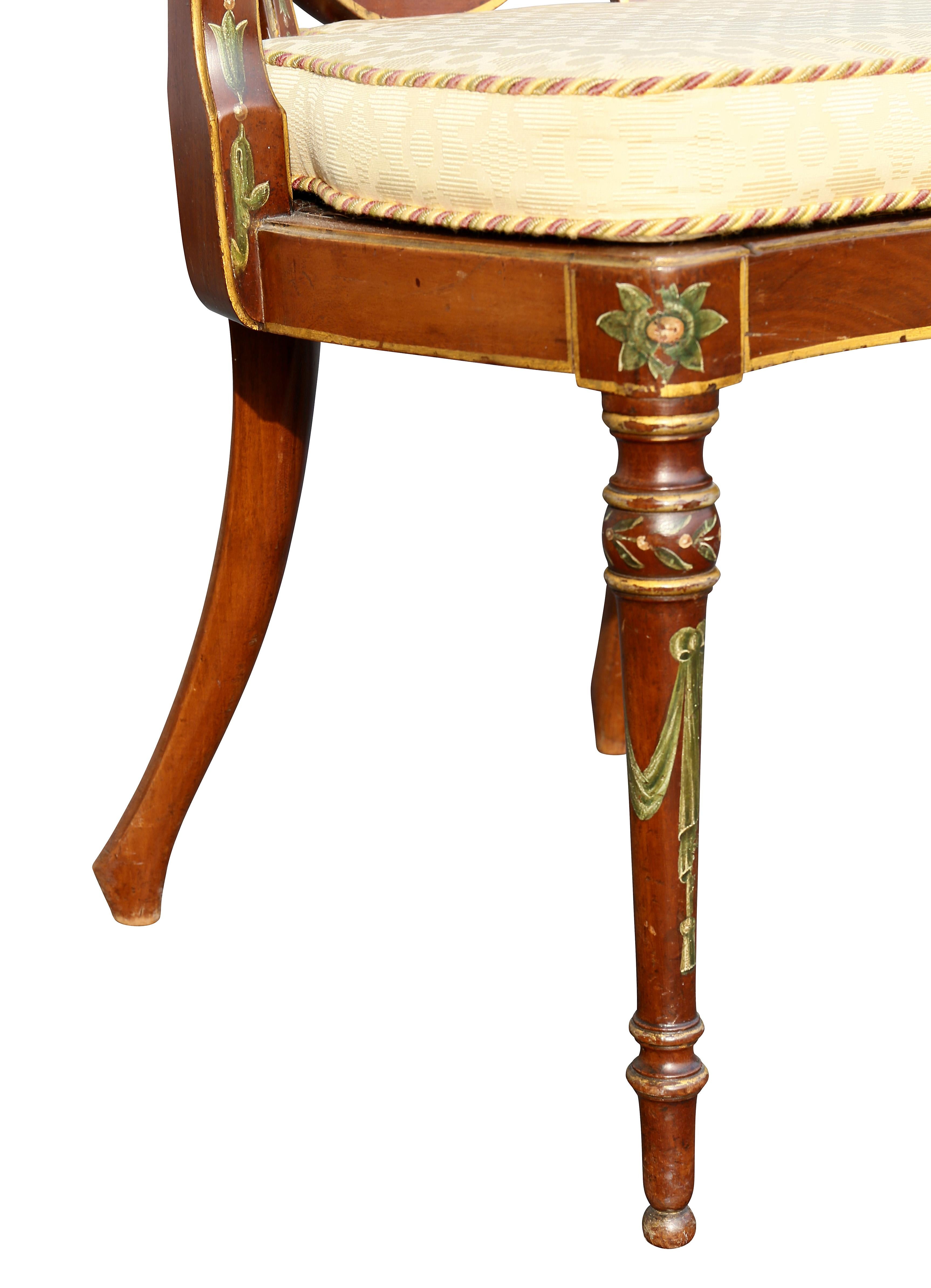 Edwardianischer Armlehnstuhl aus Satinholz und bemalt im Angebot 1