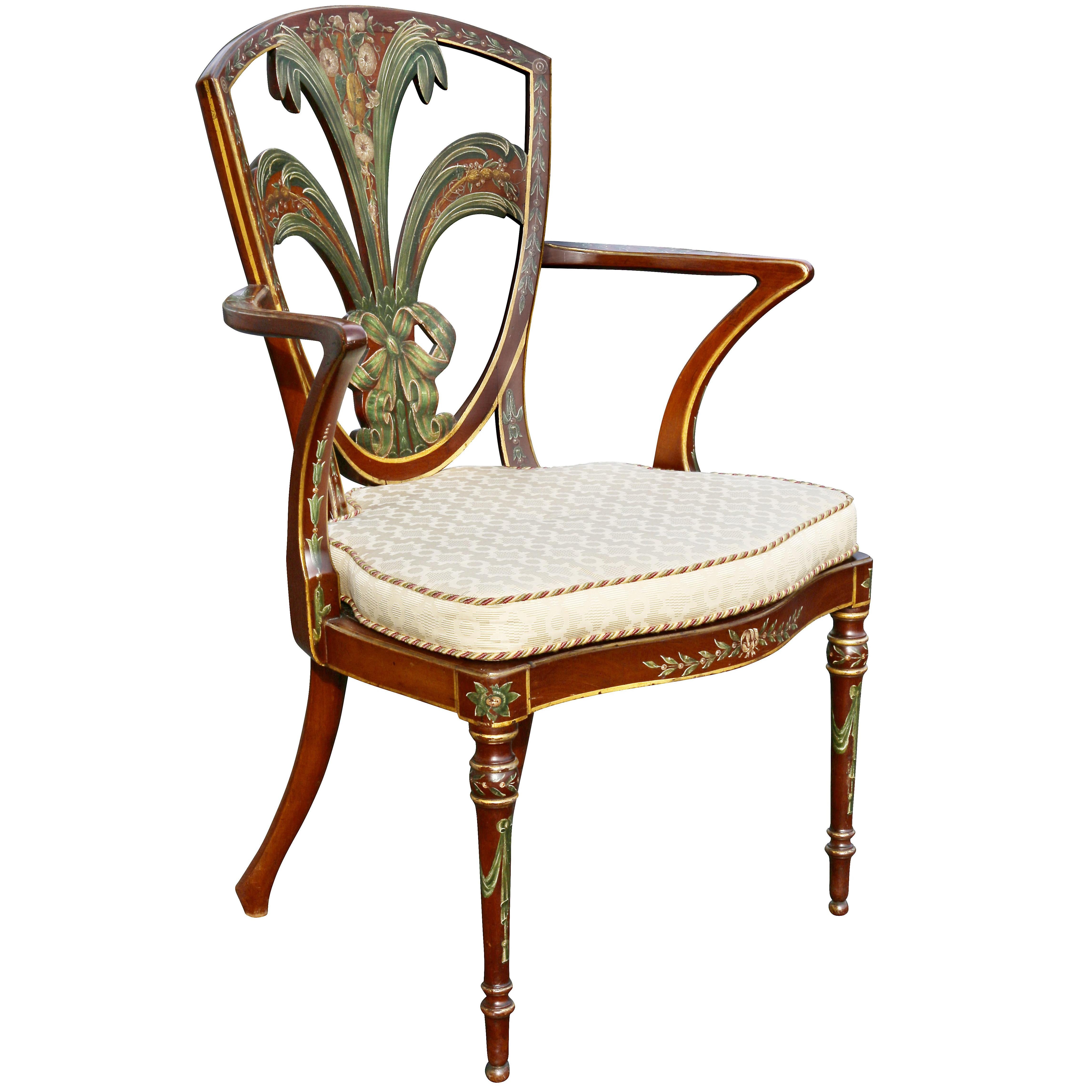 Edwardian Satinwood and Painted Armchair For Sale