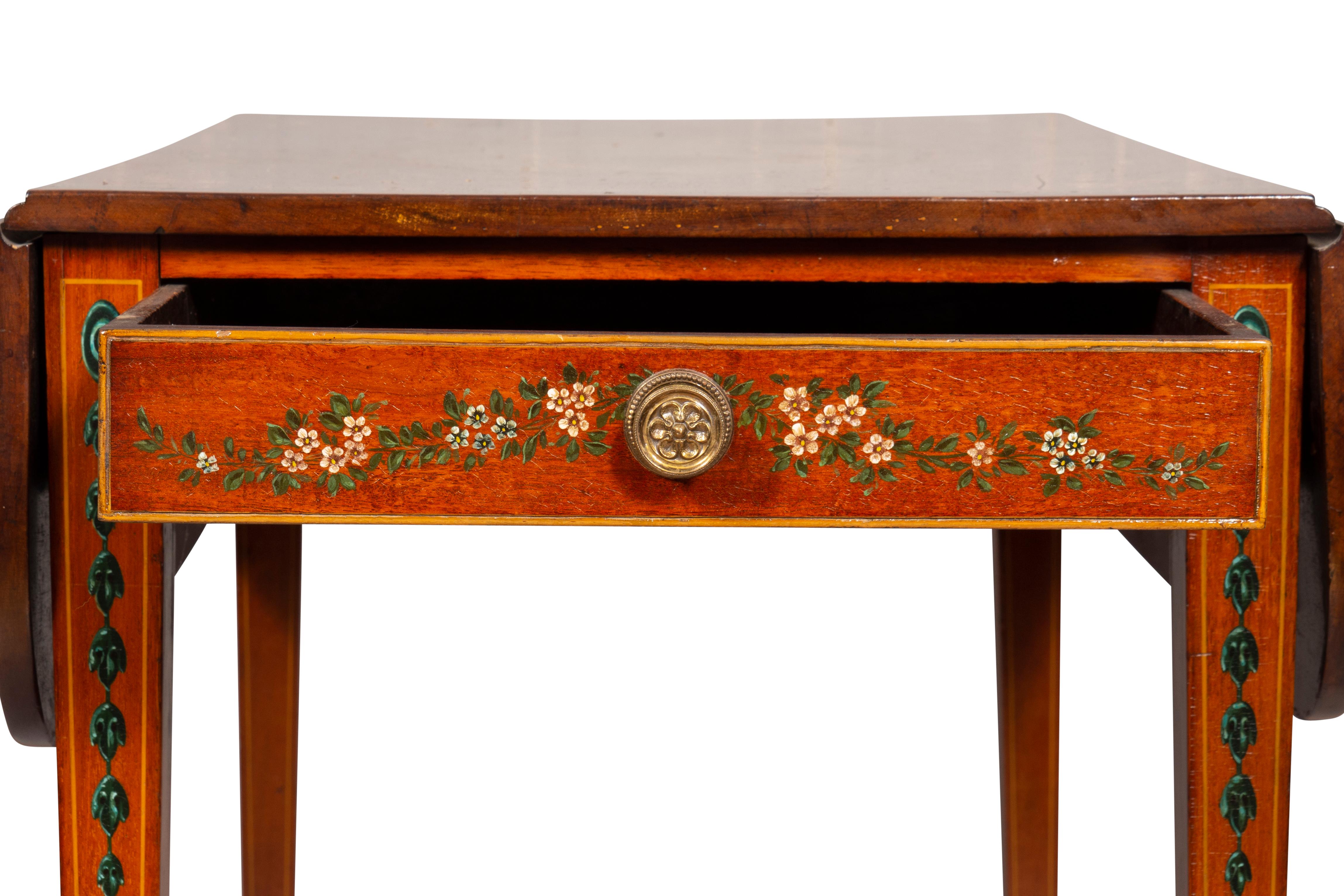 Edwardian Satinwood and Painted Pembroke Table For Sale 7