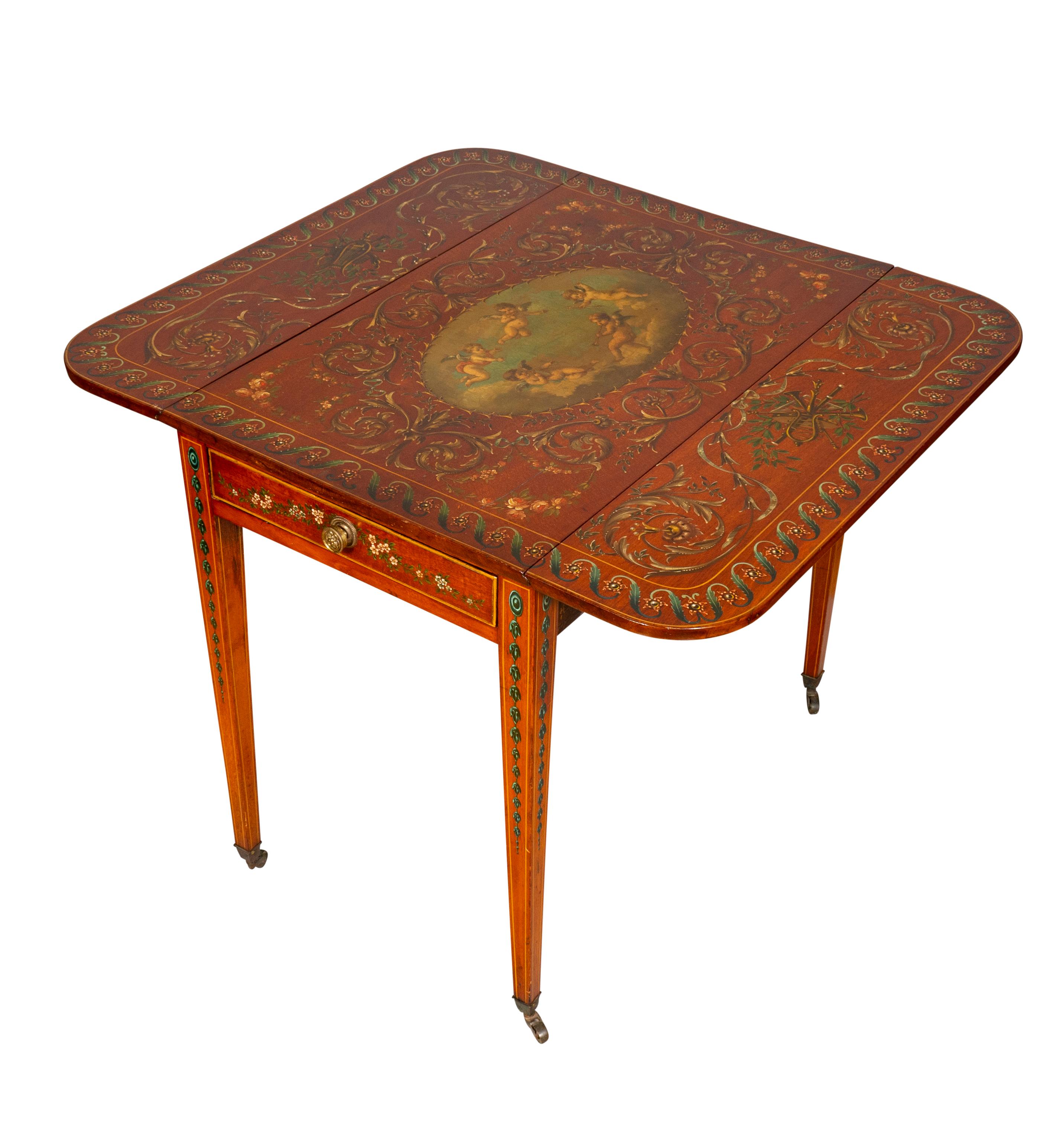 Edwardian Satinwood and Painted Pembroke Table For Sale 10