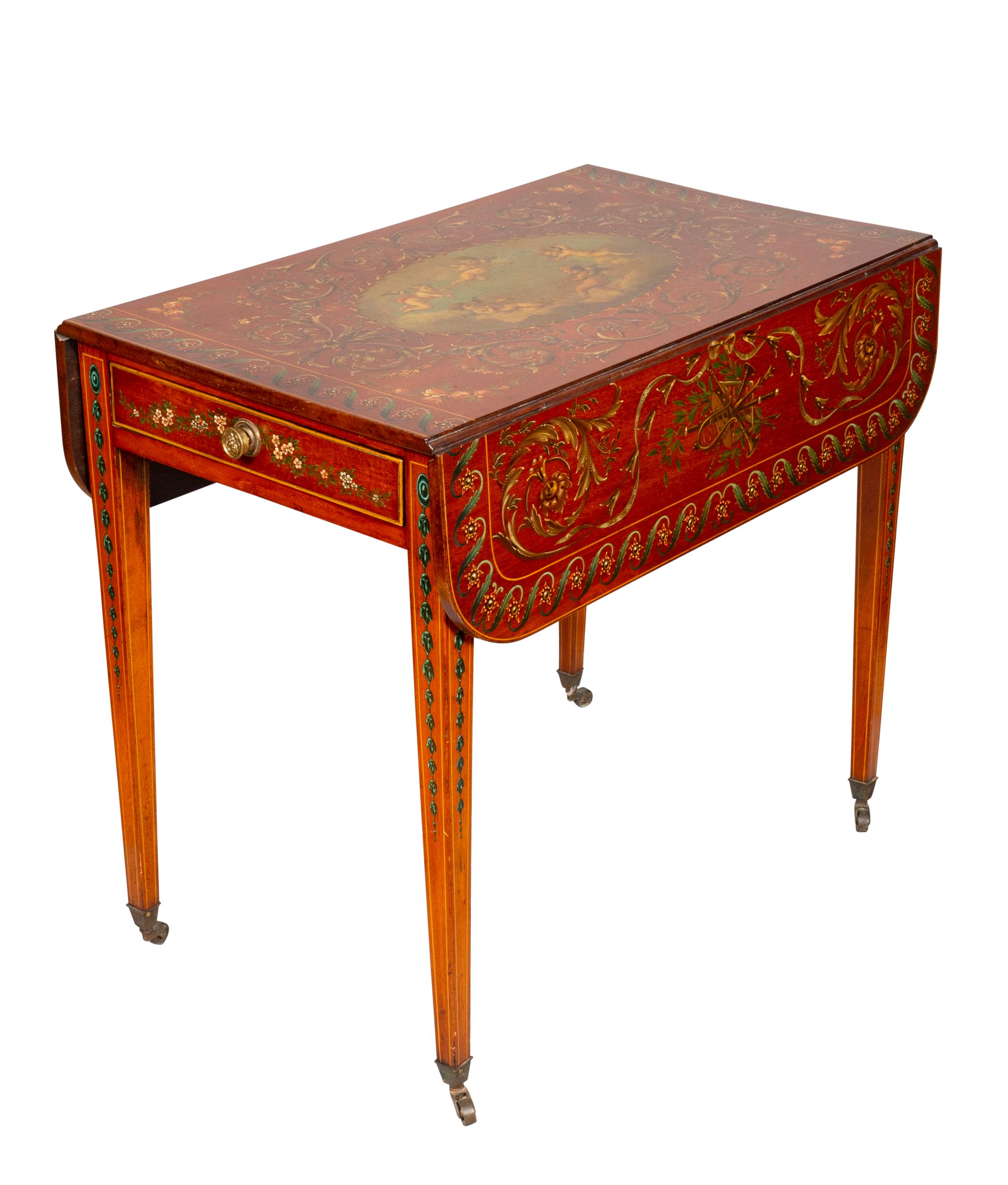 George III Edwardian Satinwood and Painted Pembroke Table For Sale