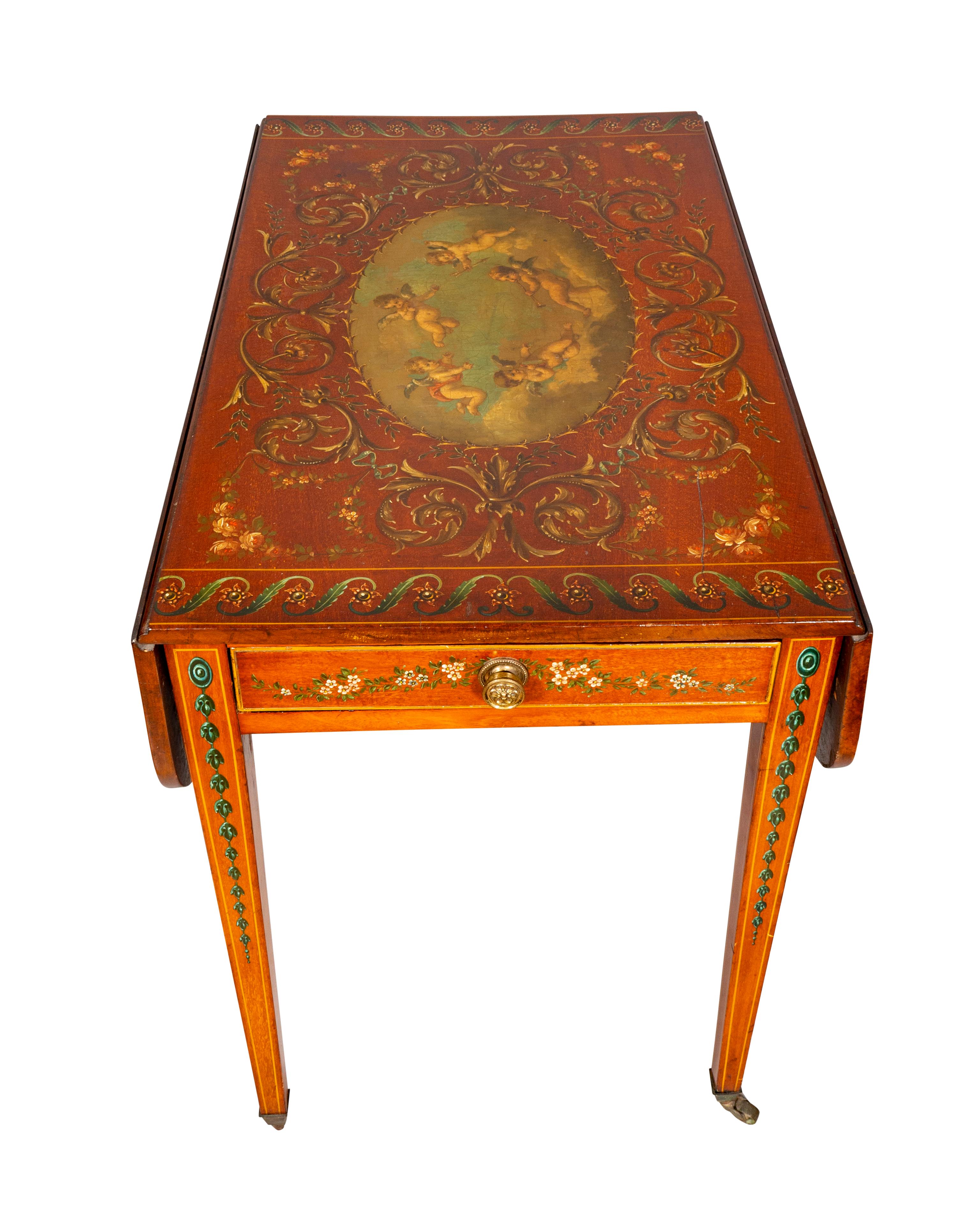 English Edwardian Satinwood and Painted Pembroke Table For Sale