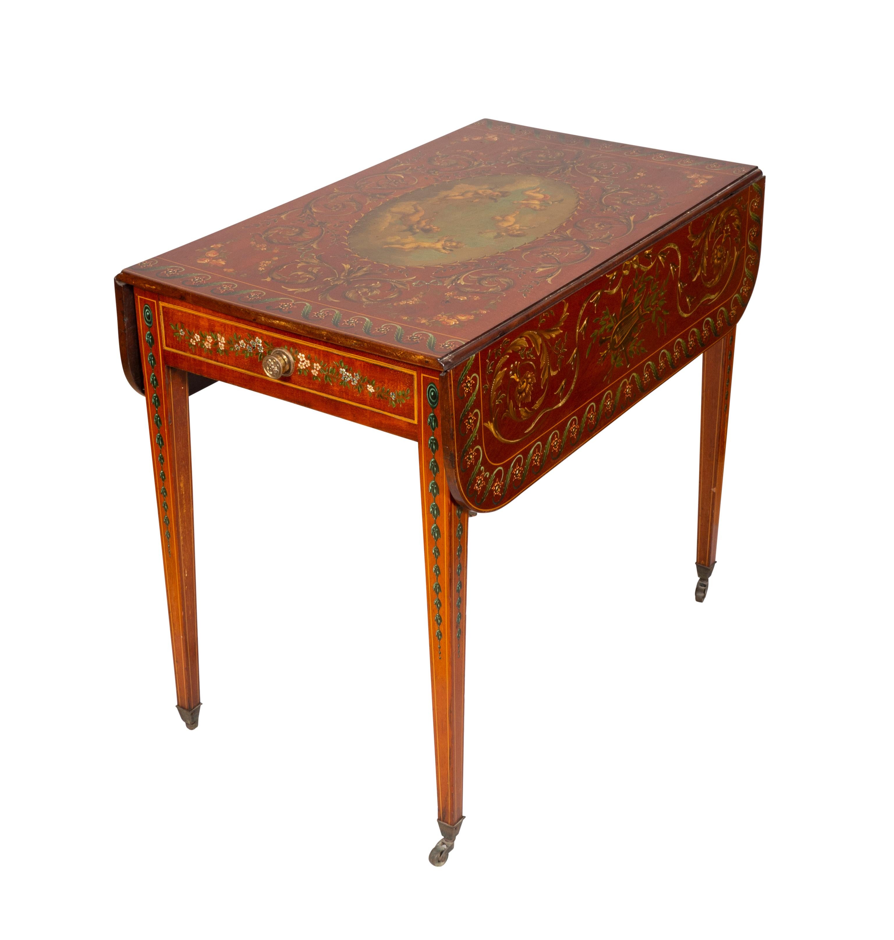19th Century Edwardian Satinwood and Painted Pembroke Table For Sale