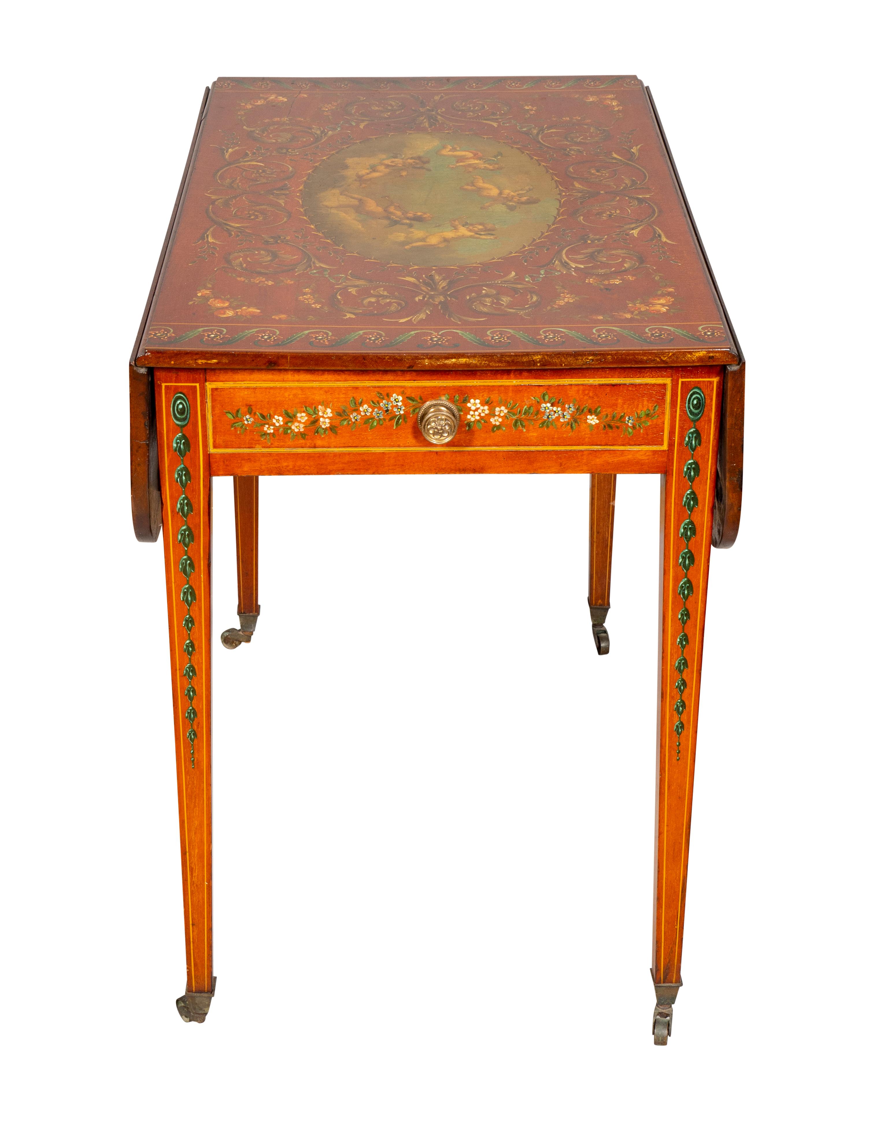 Edwardian Satinwood and Painted Pembroke Table For Sale 1