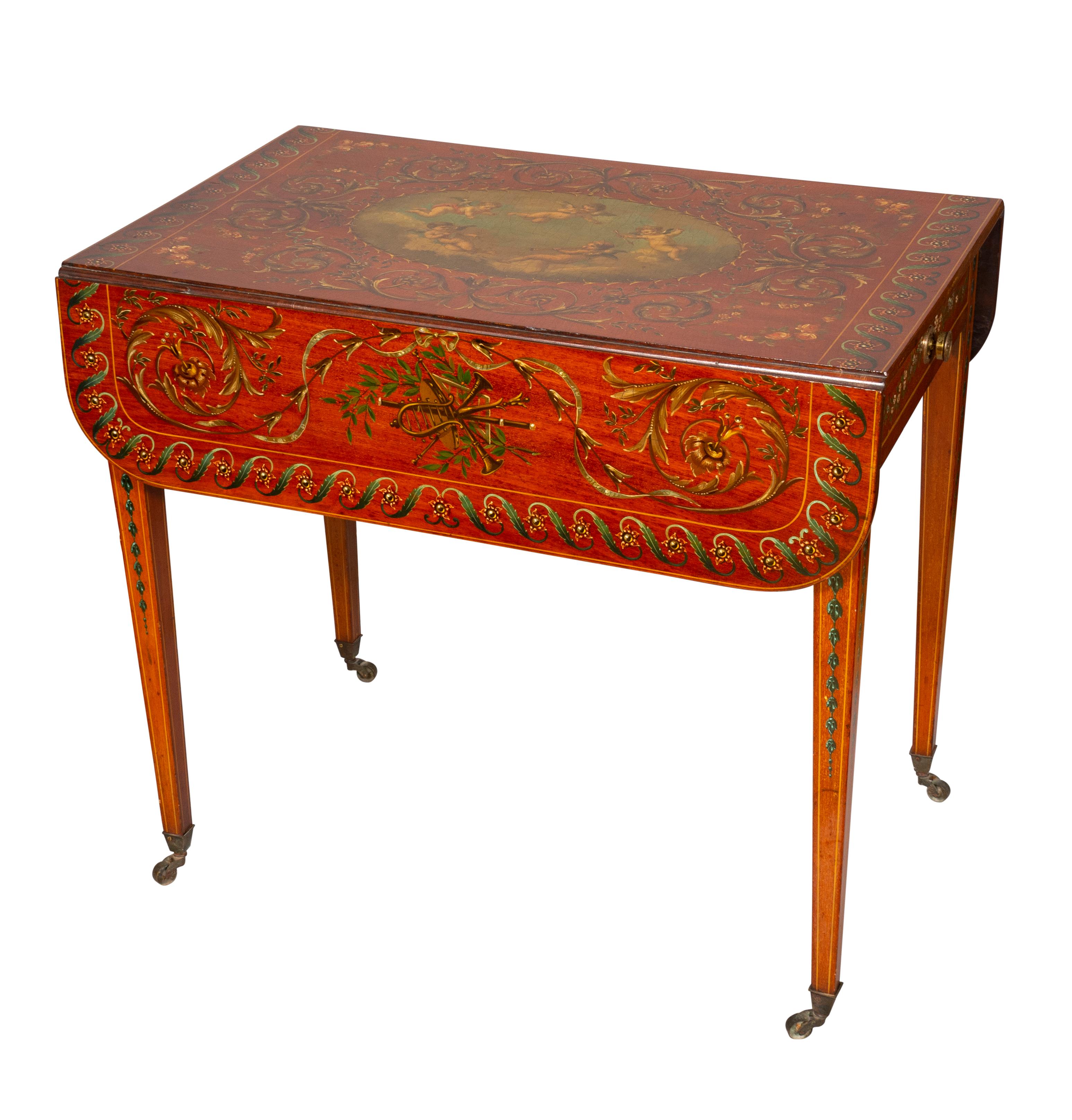 Edwardian Satinwood and Painted Pembroke Table For Sale 2