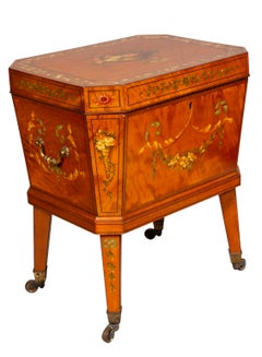 Edwardianischer Weinkühler aus Satinholz und bemalt