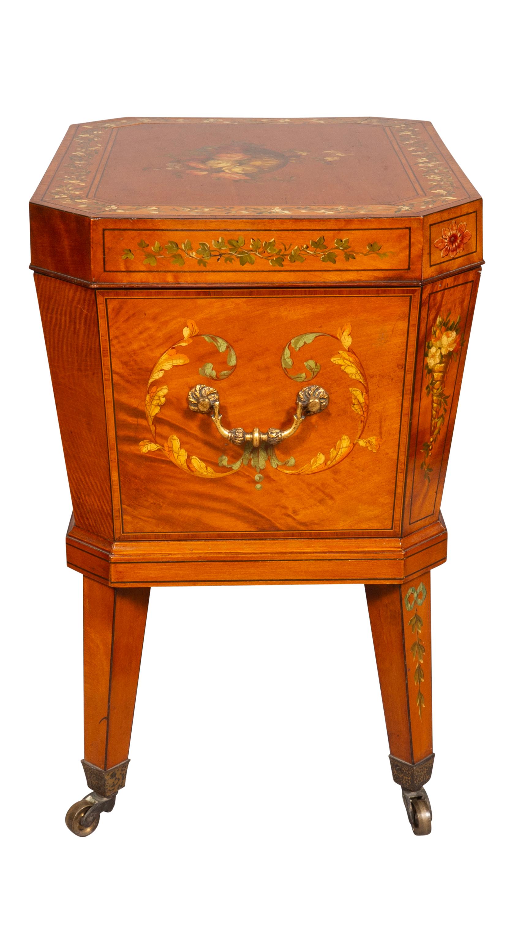 George III Edwardian Satinwood And Painted Wine Cooler For Sale