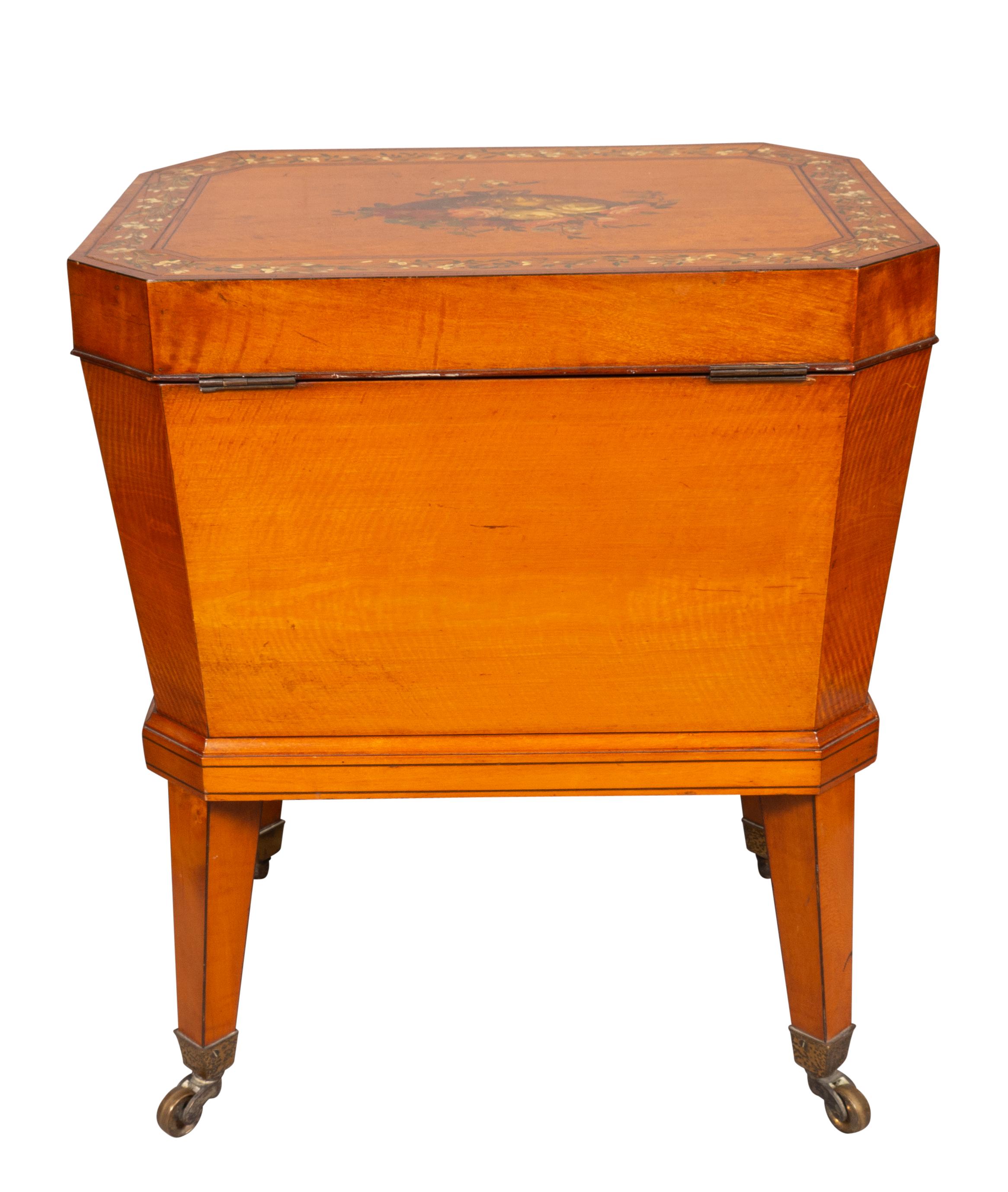 English Edwardian Satinwood And Painted Wine Cooler For Sale