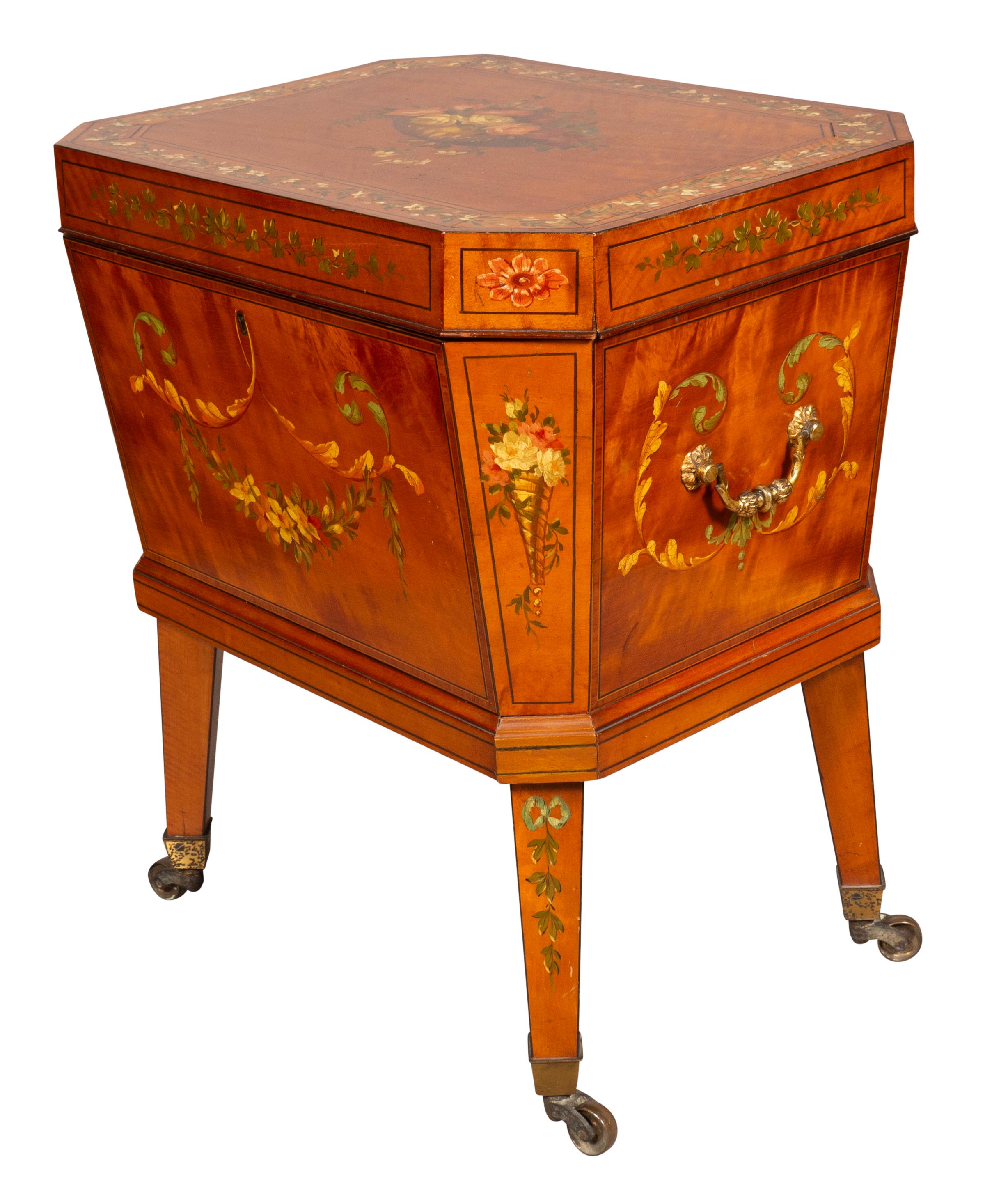 19th Century Edwardian Satinwood And Painted Wine Cooler For Sale
