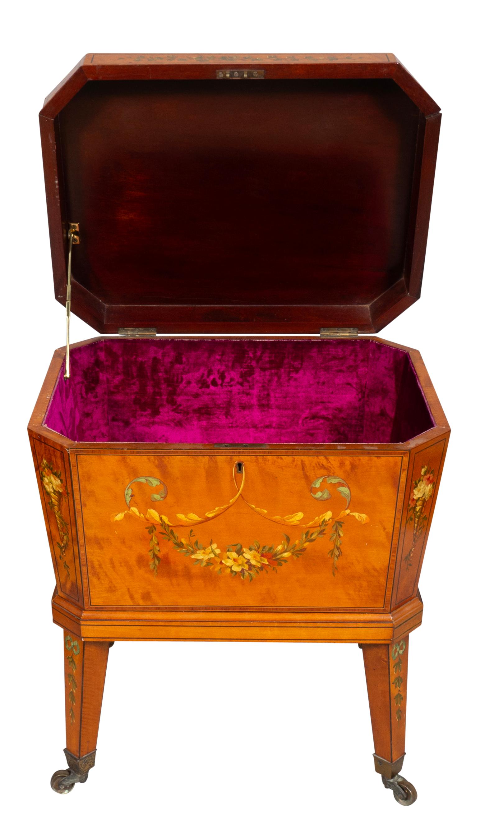 Edwardian Satinwood And Painted Wine Cooler For Sale 1