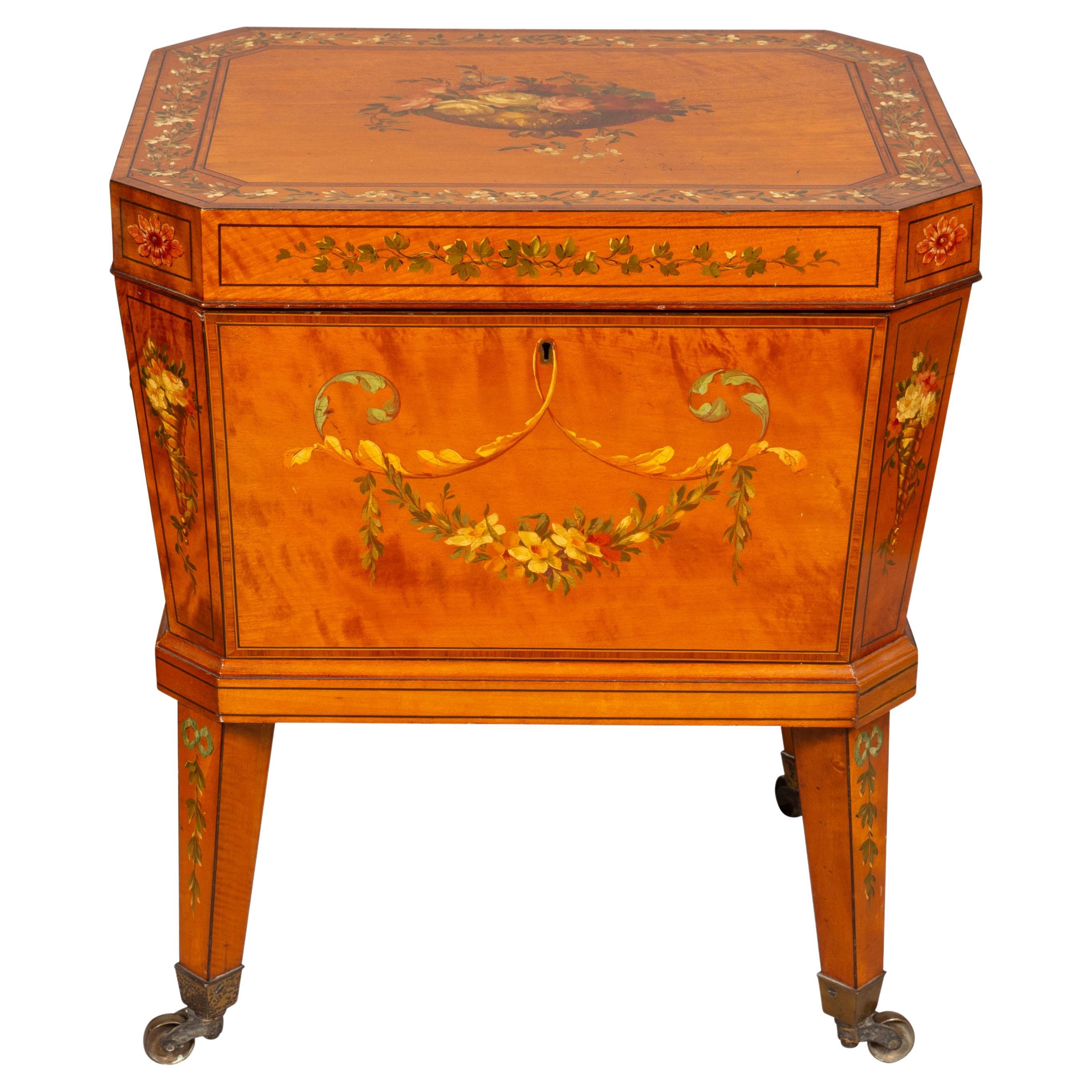 Edwardian Satinwood And Painted Wine Cooler For Sale
