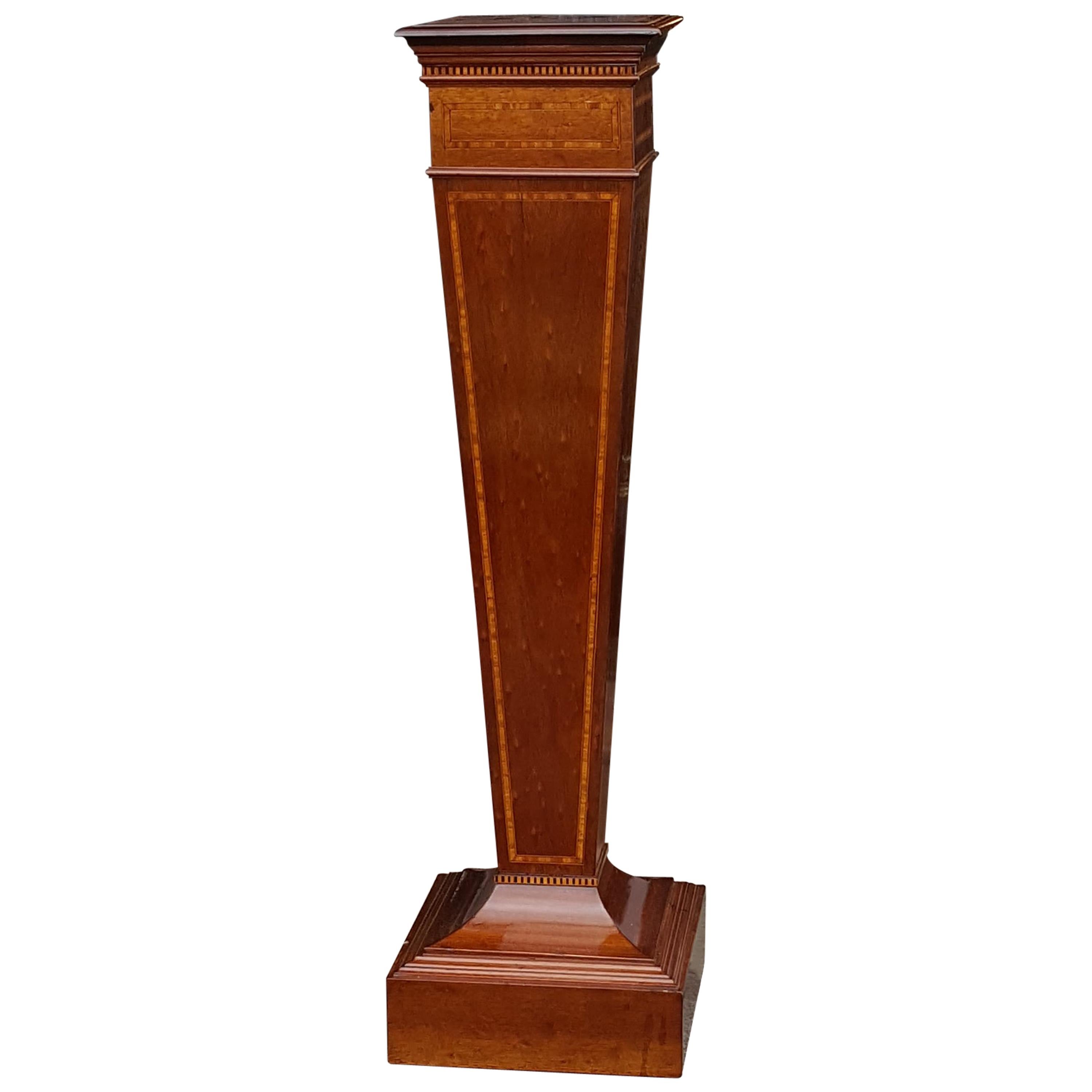 Edwardian Satinwood Banded Mahogany Pedestal Torchere For Sale