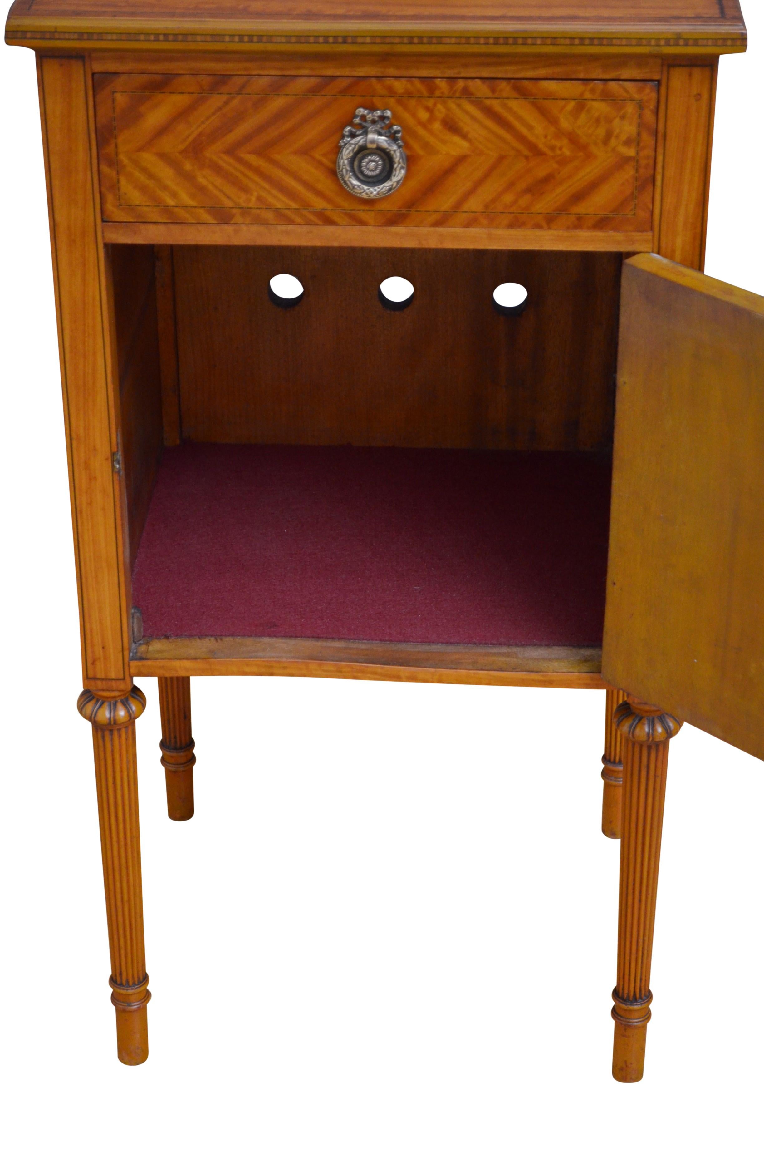 20th Century Edwardian Satinwood Bedside Cabinet For Sale