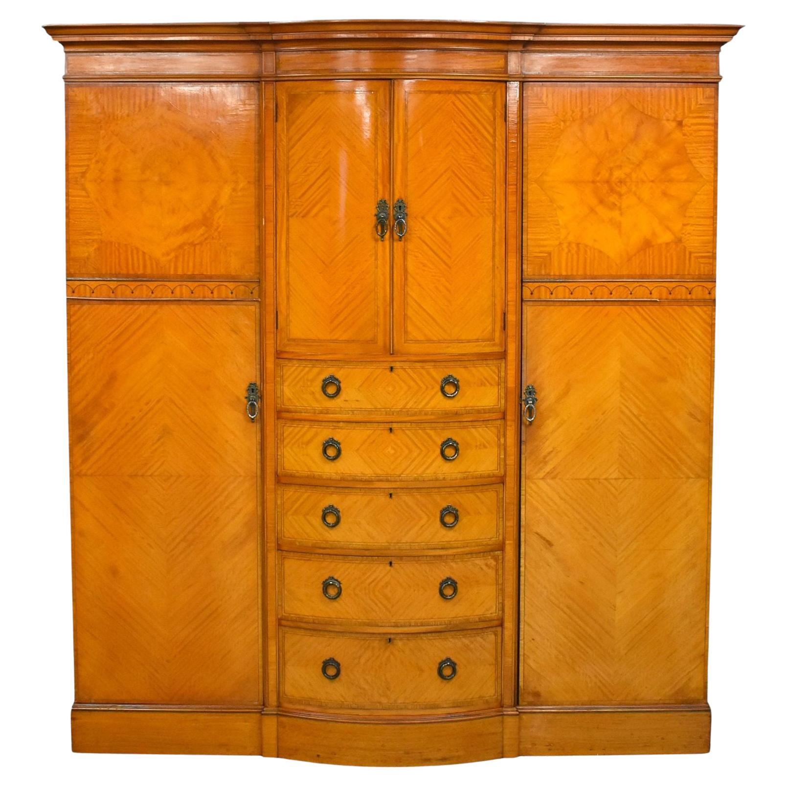 Edwardian Satinwood Breakfront Wardrobe