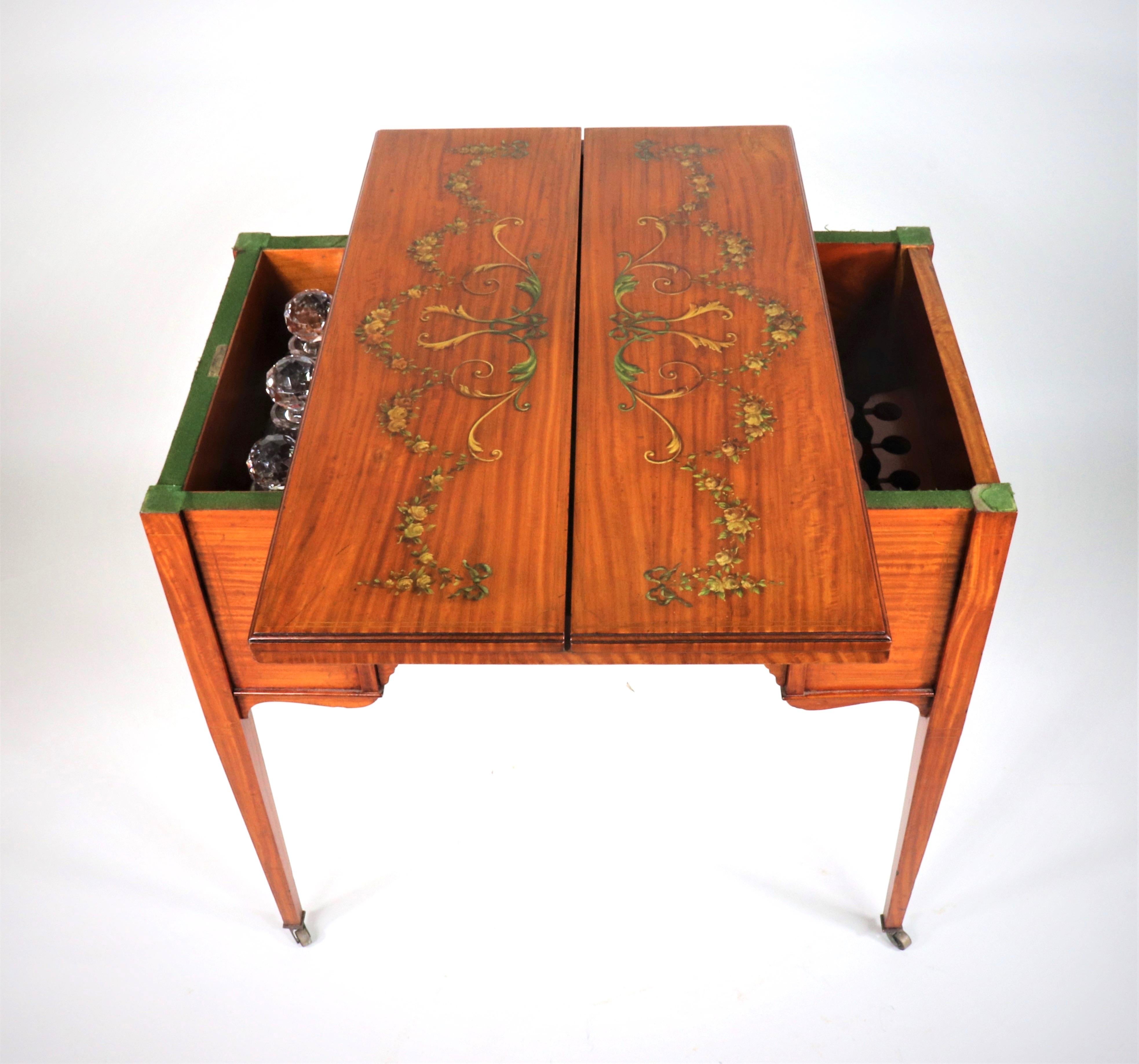 Hand-Carved Edwardian Satinwood Hand-Painted Metamorphic Game Table For Sale