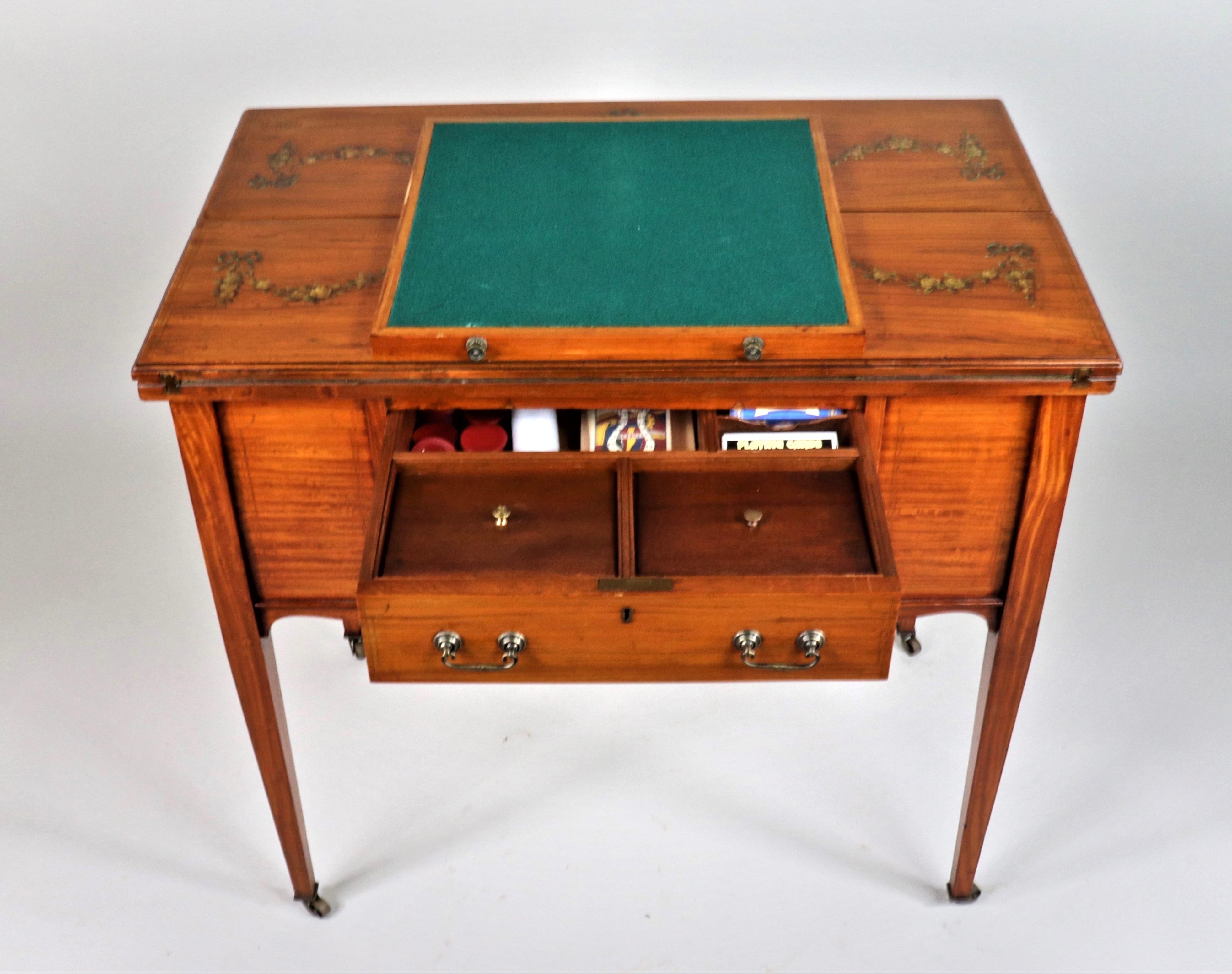 Early 20th Century Edwardian Satinwood Hand-Painted Metamorphic Game Table For Sale