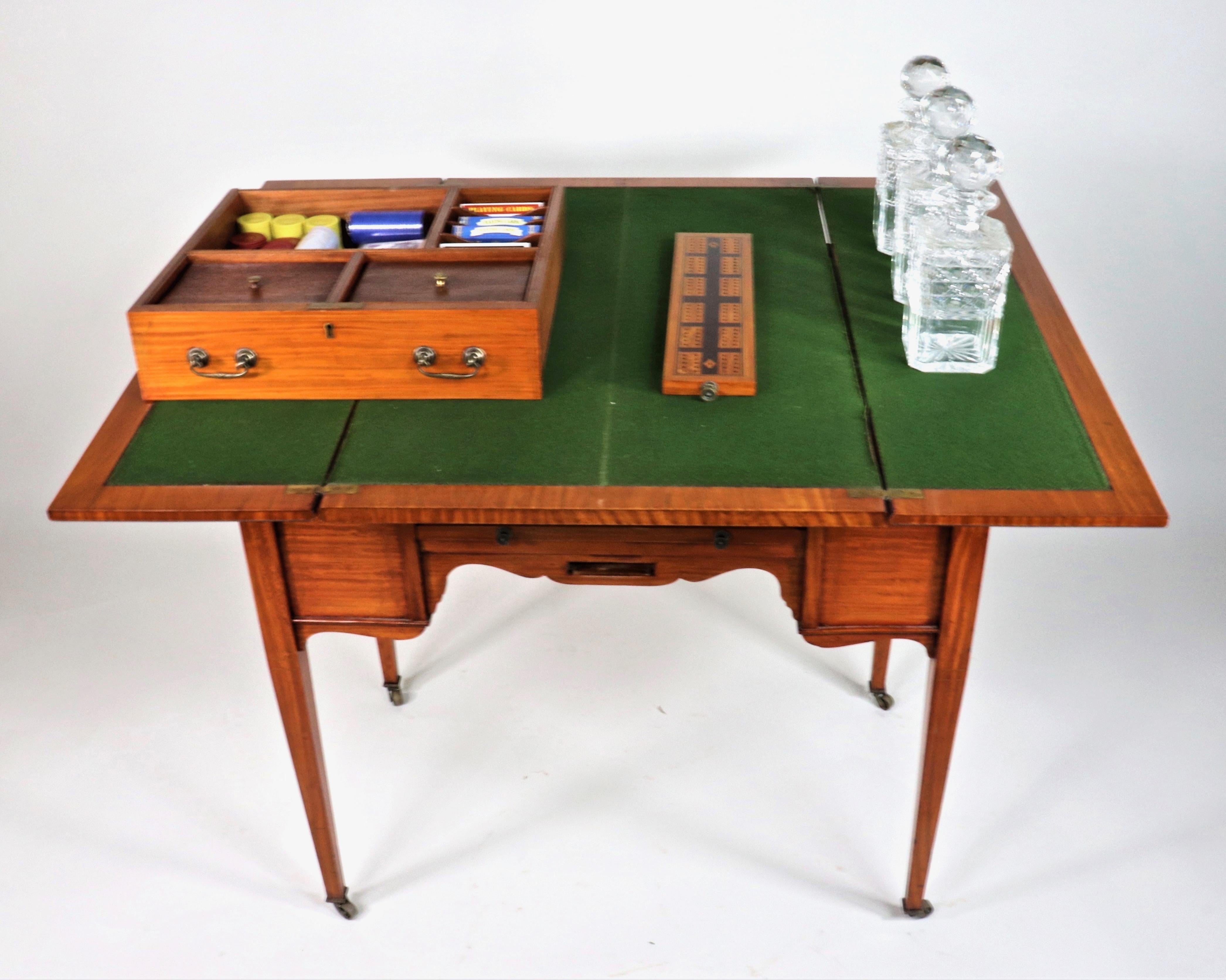 Mahogany Edwardian Satinwood Hand-Painted Metamorphic Game Table For Sale